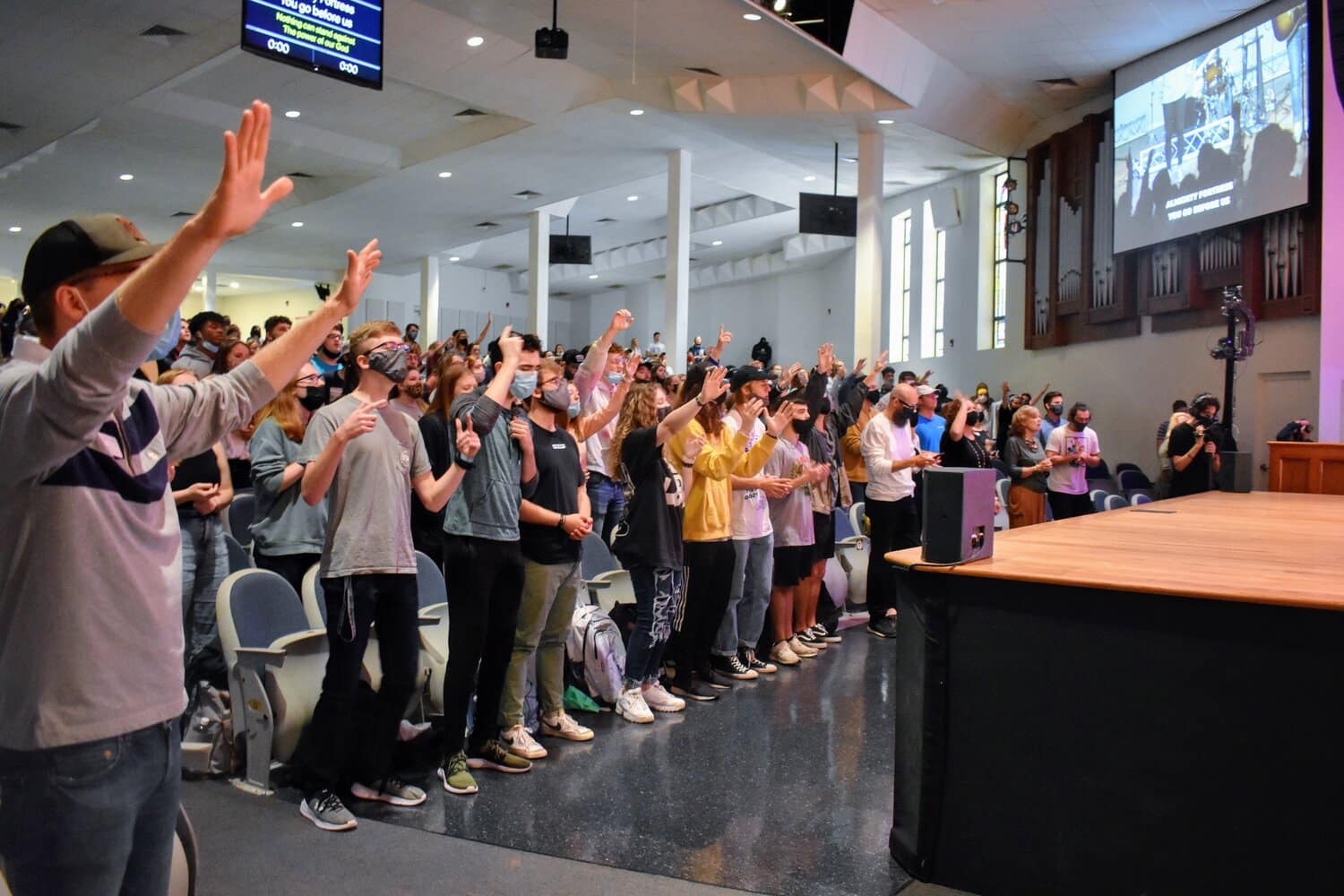 North Greenville students during chapel worship.