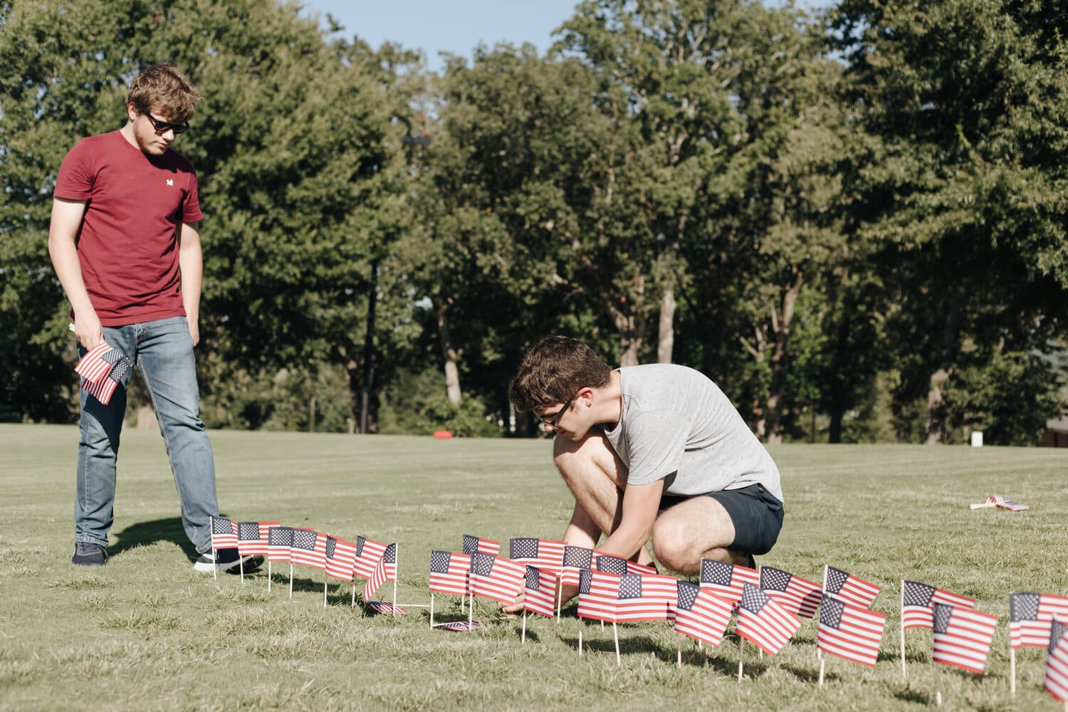 Senior John Barham and freshman Cyrus Stratton are also working on putting out flags to honor lives lost in 9/11.