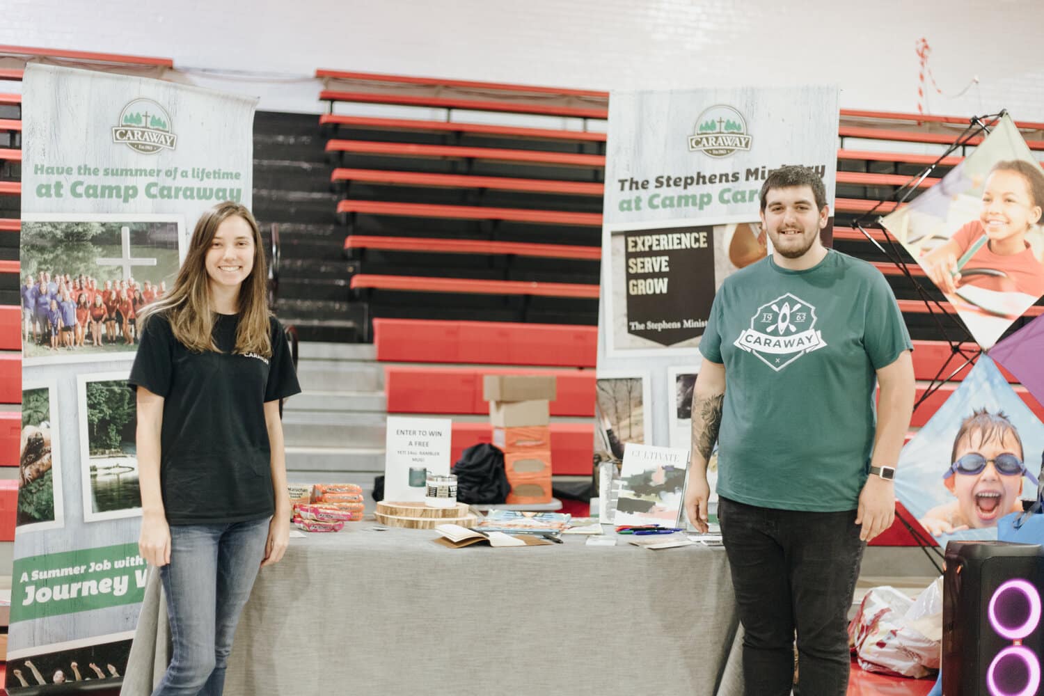 Camp Caraway representatives set up a table at the camp fair. They offered students not only ramen noodles, but also an opportunity for a summer job working with youth students. Who can beat that combination?