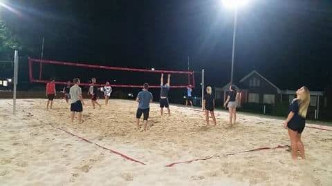 After a day of check-in, the students enjoyed a game of sand volleyball. Photo credit: Lane Koch