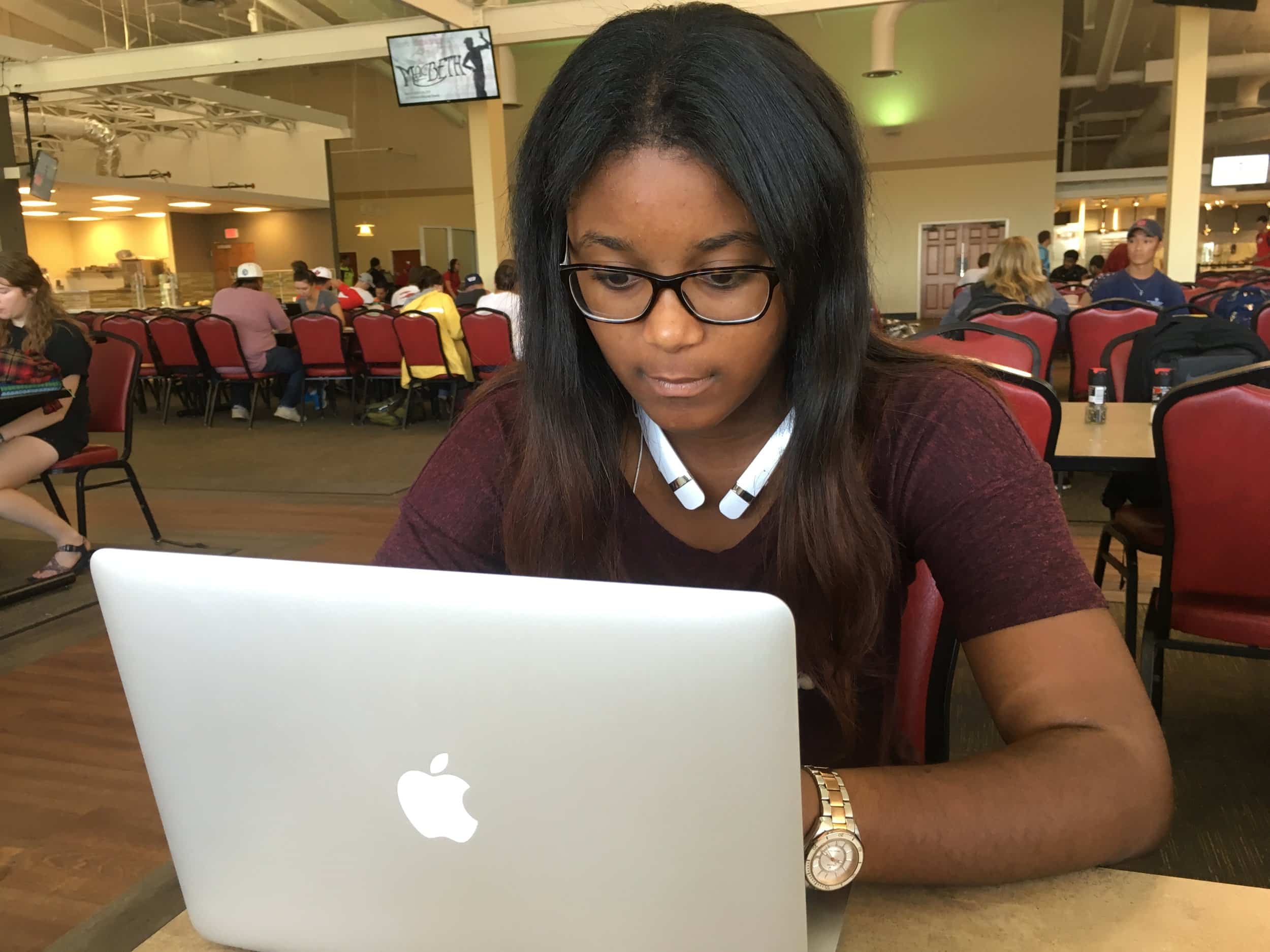 Asha Durrah, studying for a class.