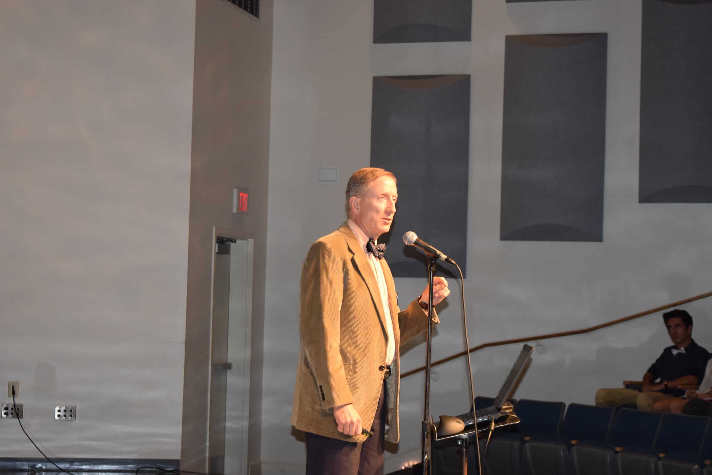 NGU professor of chemistry,&nbsp;Ronald Marks delivered his lecture of "The Hermeneutics of Science: You Cannot Not Beg The Question" on Sept. 20, 2016.&nbsp;Photo Courtesy of Ashley Merck