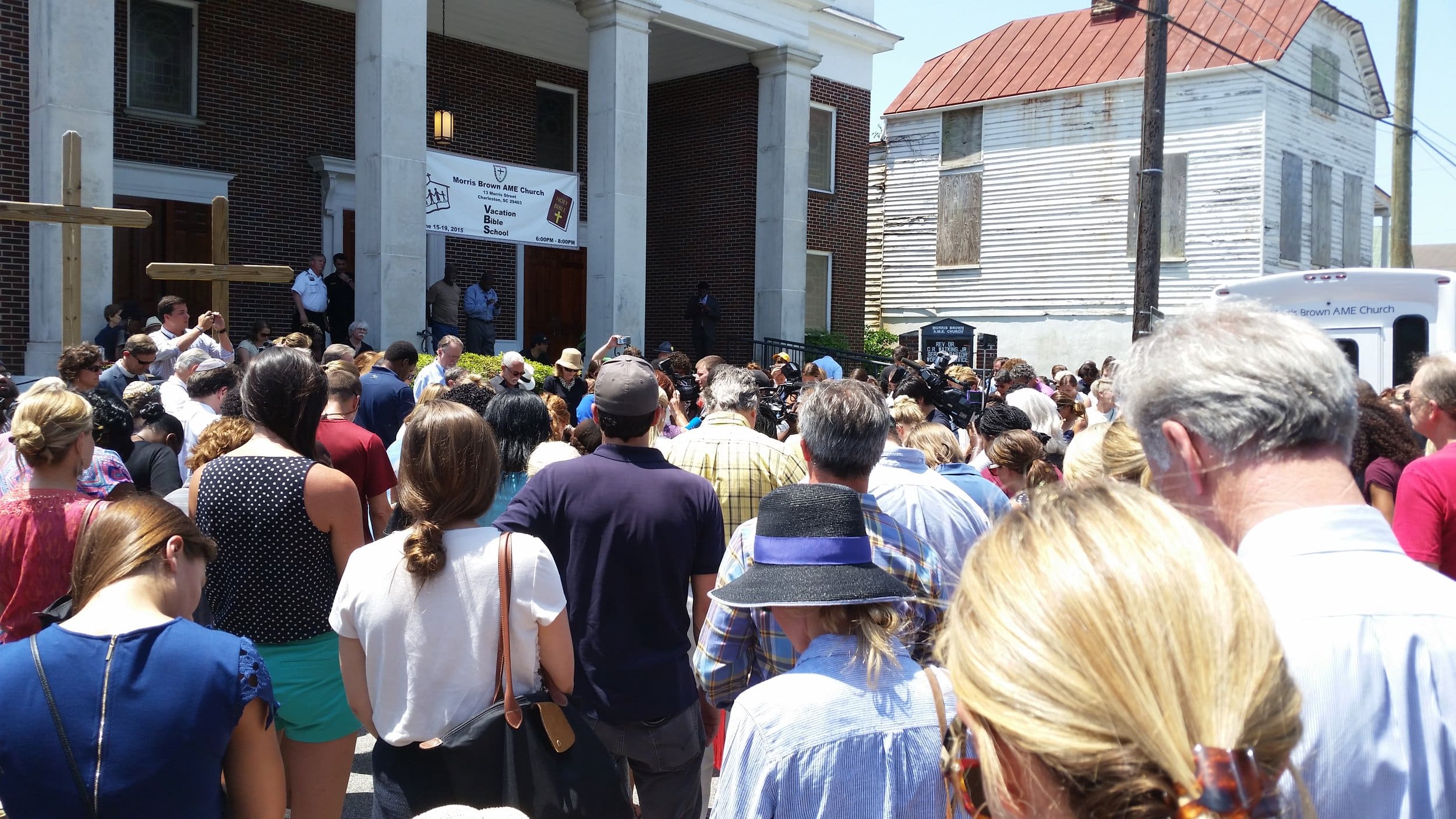 Photo taken outside of the Charleston church shooting memorial service. Public domain.