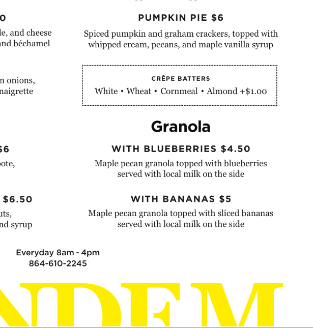 Menu from Tandem