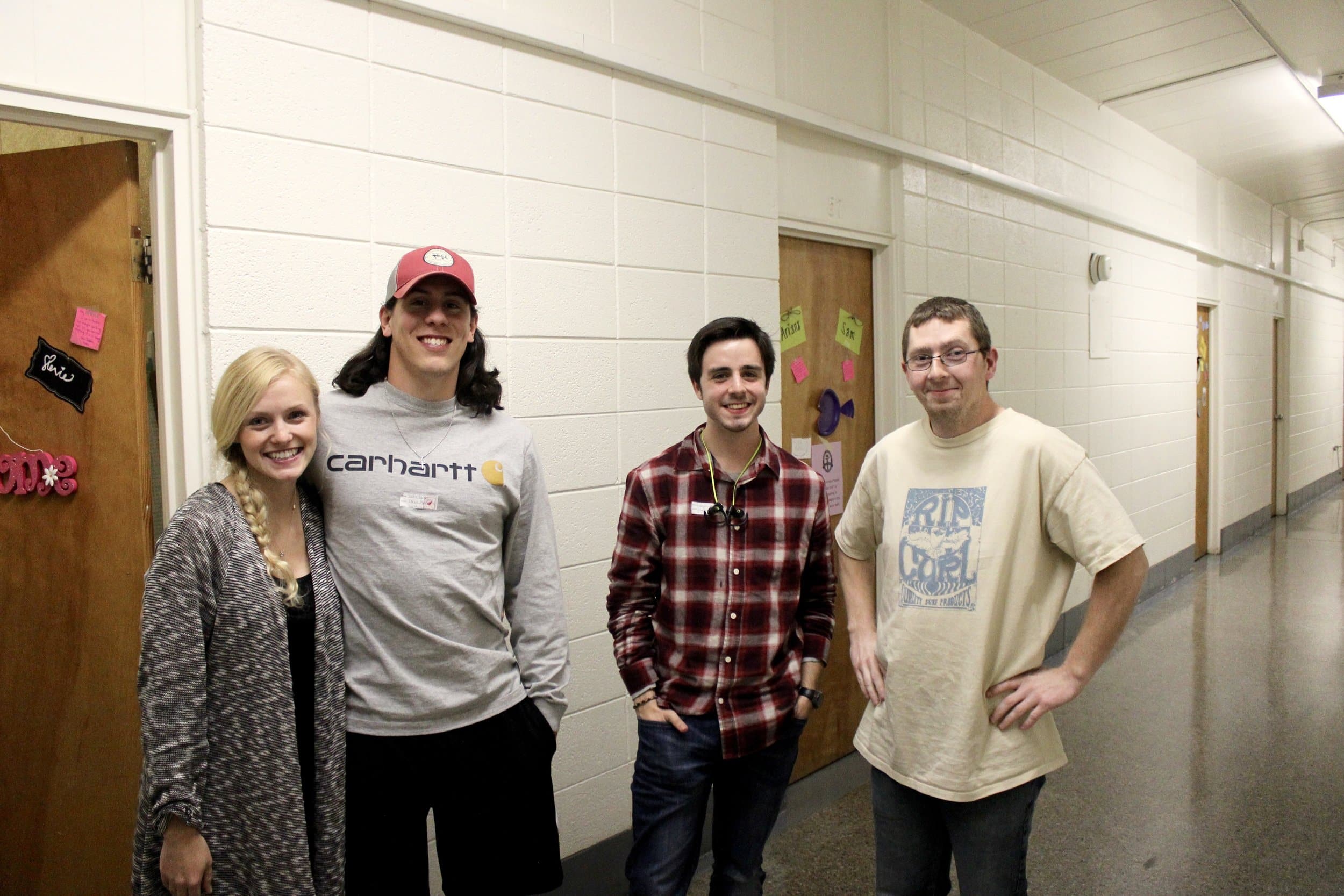 Daniel Roberts and Dillon Davis, both Christian Studies majors, are on R.A. duty with Tucker Barnes, an outdoor leadership major, and his valentine Stevie Martin, an Elementary ed major.