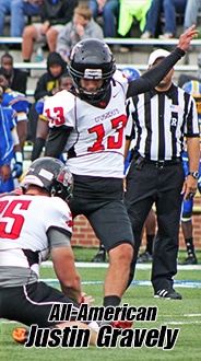 Photo Courtesy of NGU AthleticsSenior Justin Gravely takes aim at one of the many field goals he has made in his record breaking career at North Greenville University