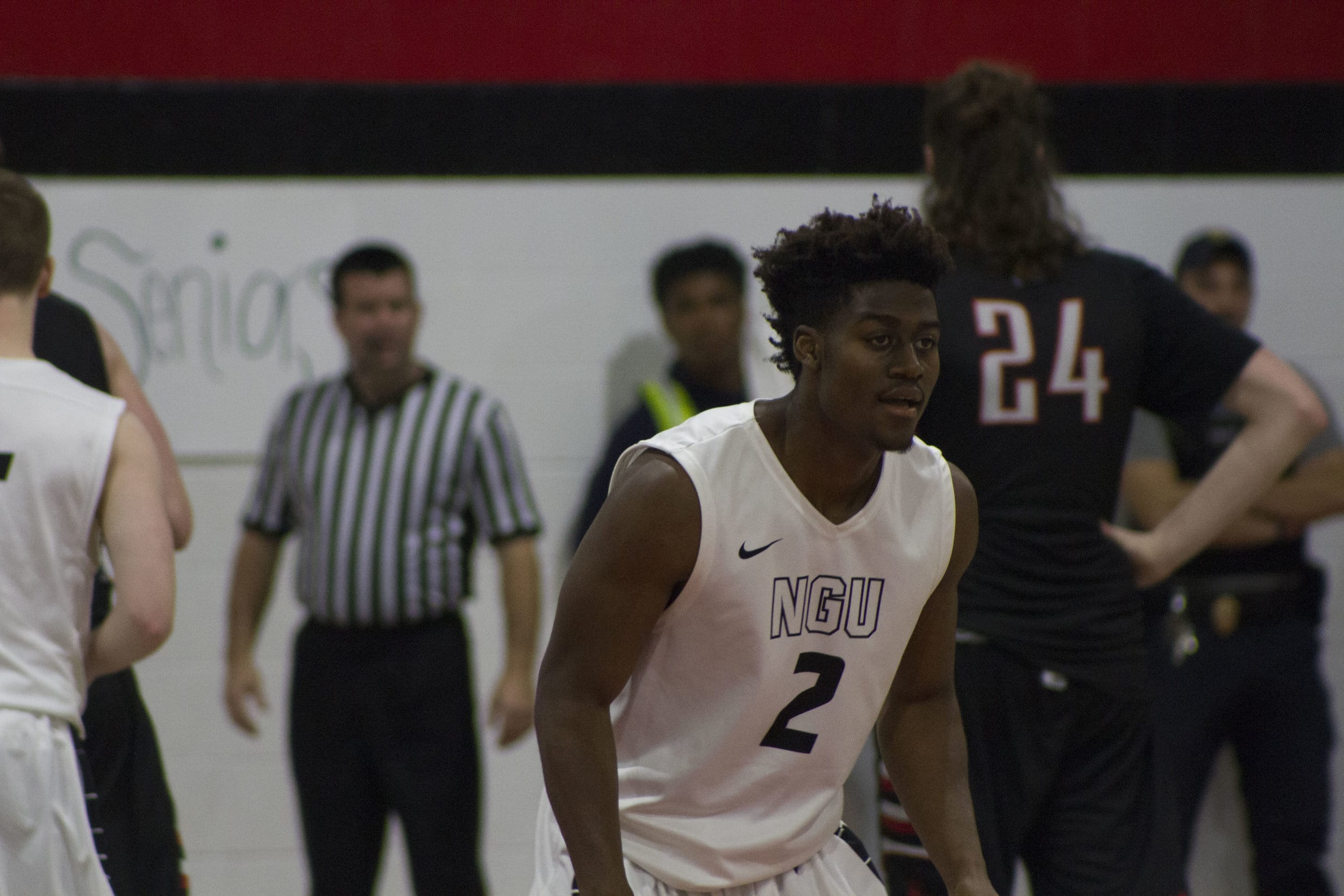 Freshman forward, Tyland Crawford (2), prepares for a defensive possession. Photo credit: Triston Evans