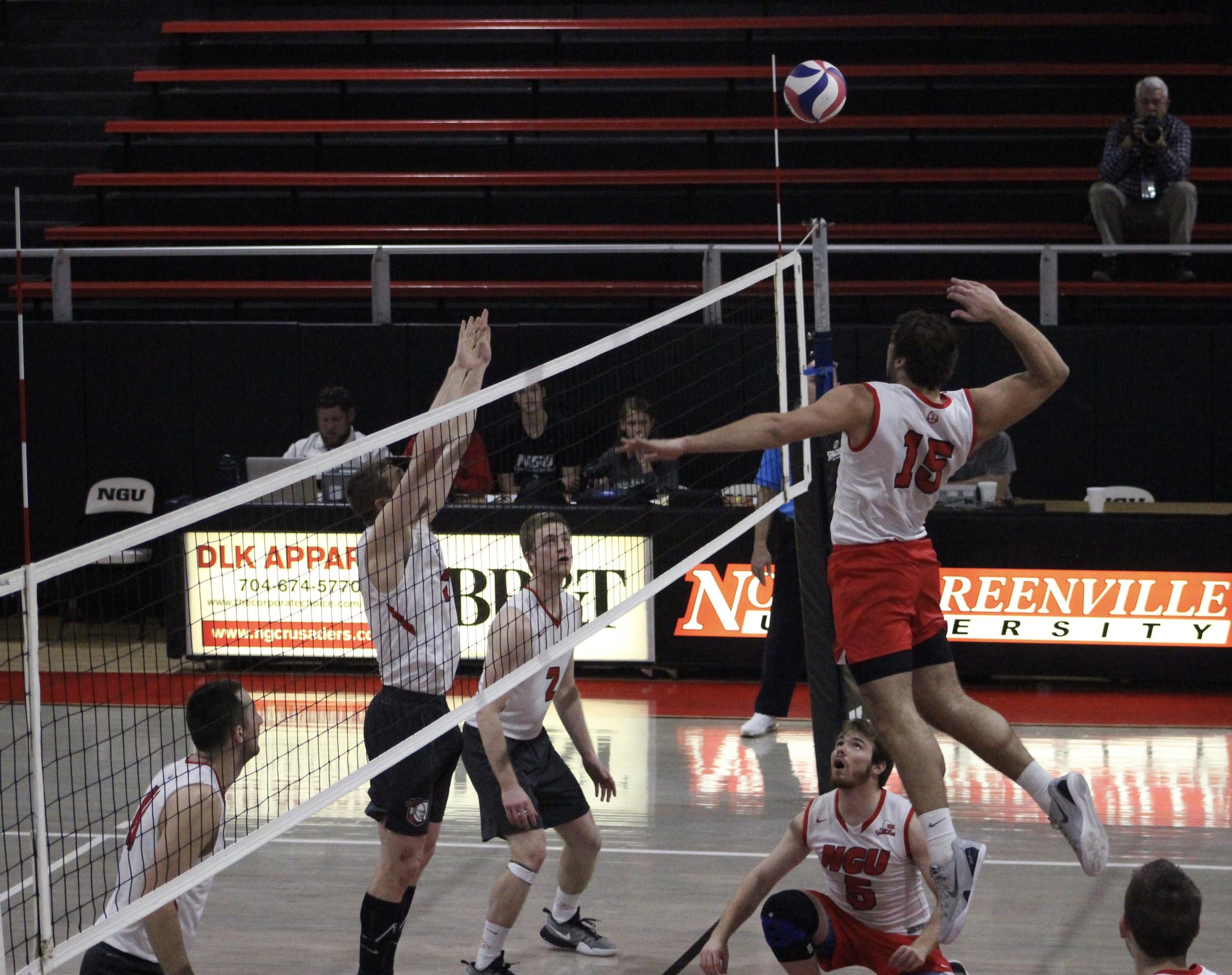 Matthew McManaway (15) with the spike for the point.&nbsp;