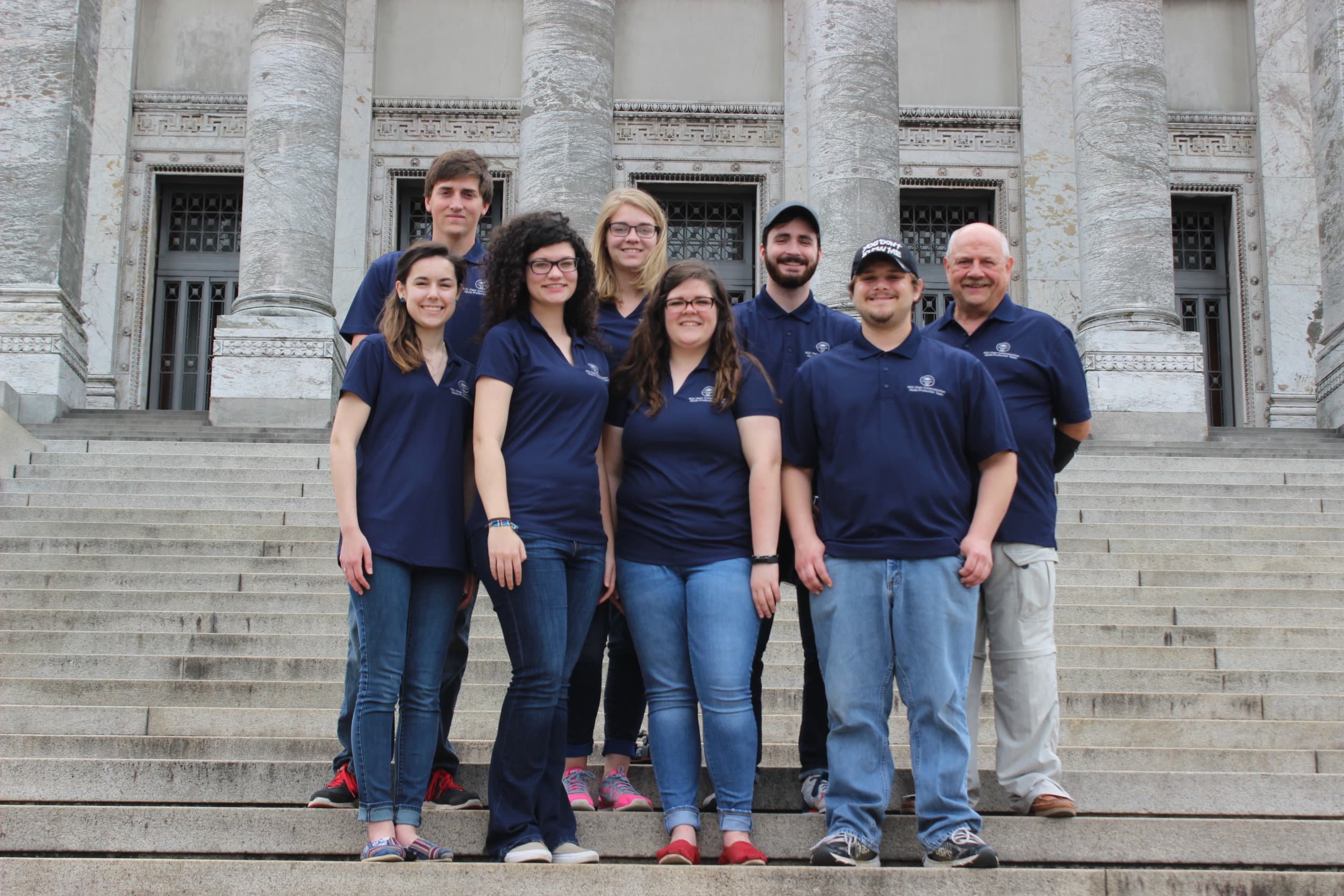 Photo Courtesy: Alyssa AsheIn photo: Katie Galyean, Bryan Langston, Ashley Howell, Alyssa Ashe, Amy Hubbard, Kyle Packard, Jacob Sanders and Andy Stevens stand on the steps of a Parliament in the capital of Uruguay over spring break.