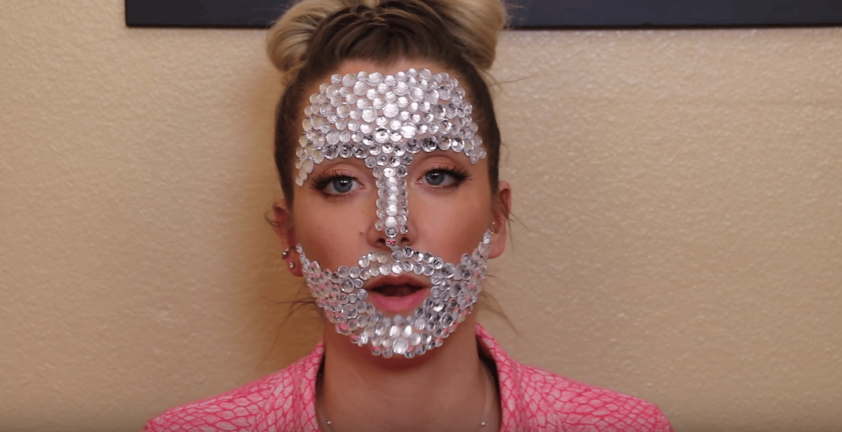 Pictured above, Jenna Mourey (Marbles) covers her face in rhinestones.