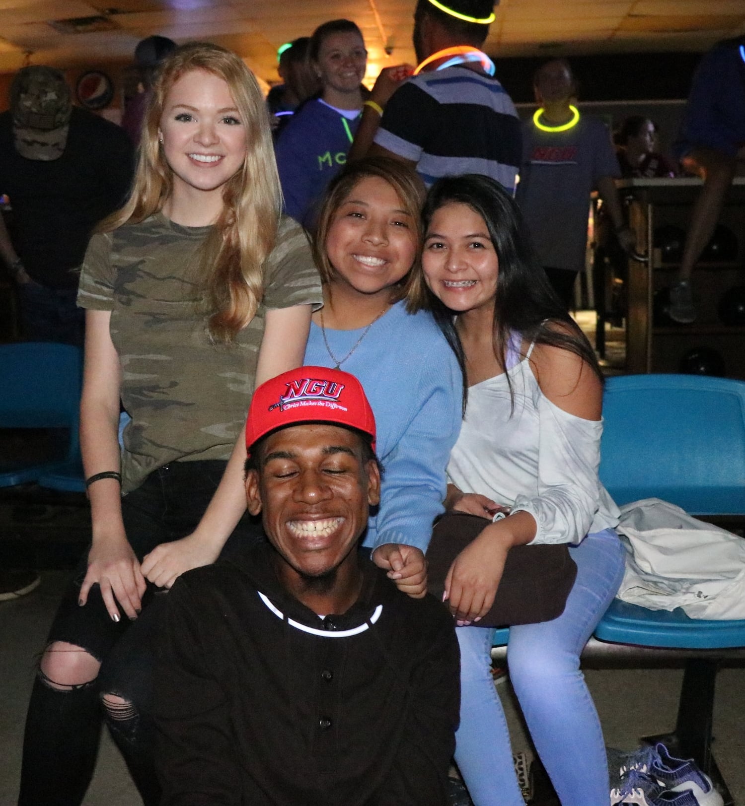 Sophomore, Taylor Loughry, freshman, Tabita Romero, and sophomores Mary Garcia and Zion Dendy all take a break from having fun to pose for the camera.