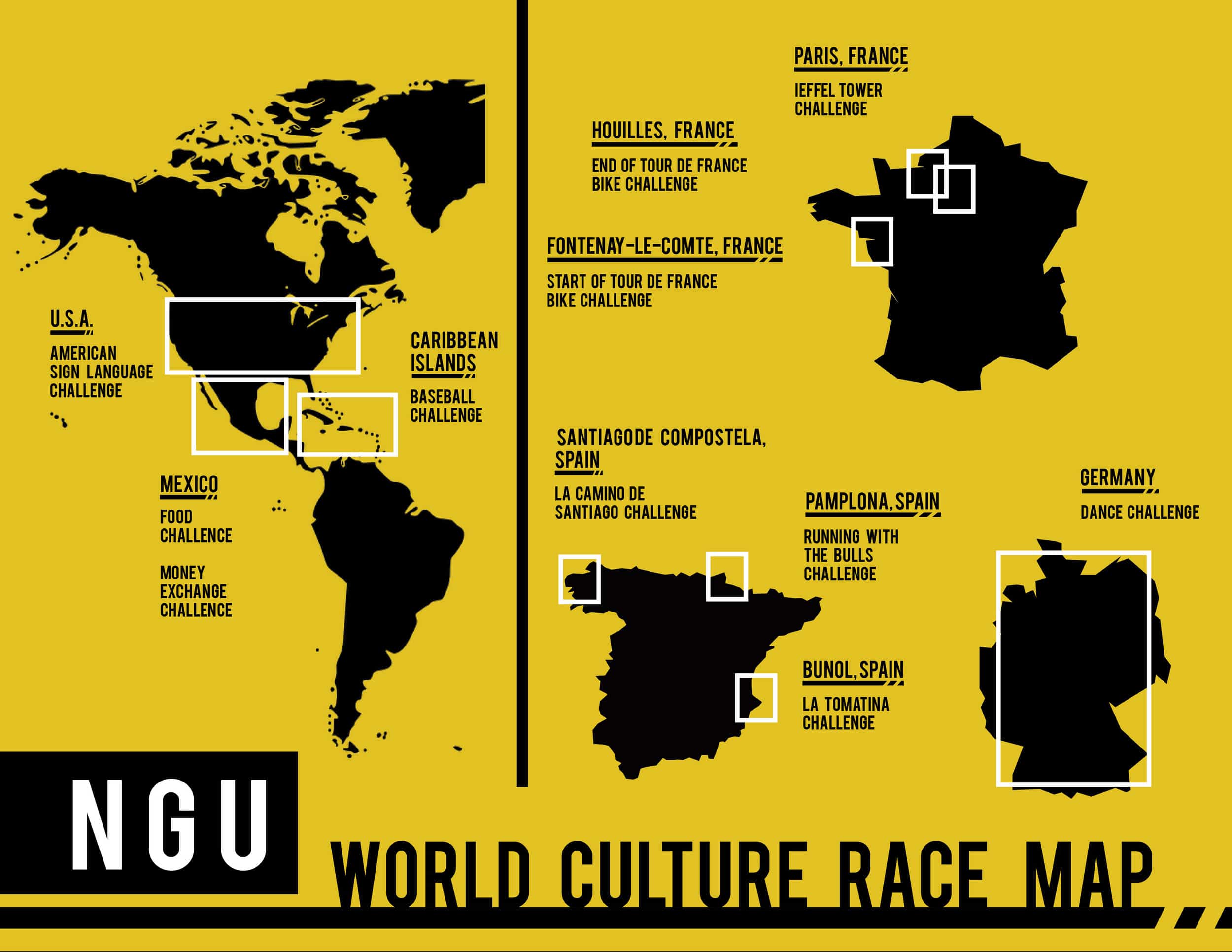 Map depicting where the events take place from the World Culture Race.