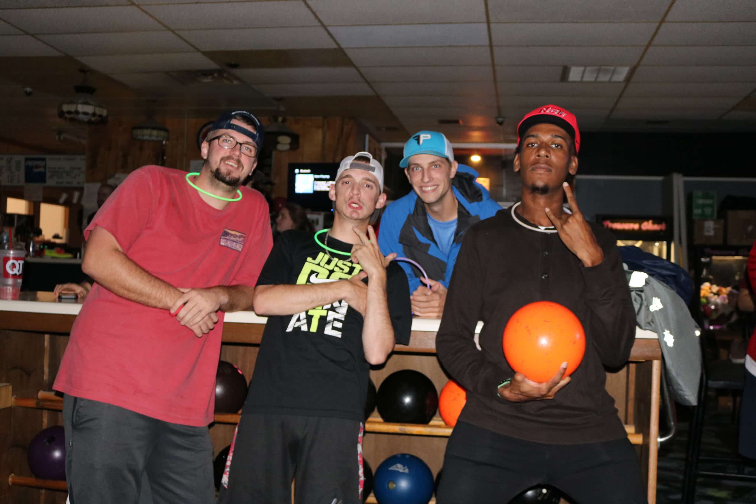 Seniors, Bryce Allen, Josh Bradley and Adam Daniel are all excited to bowl for Sport Management while sophomore, Zion Dendy is ready to compete with SGA on Wednesday night at Peach Bowl Lanes for free.