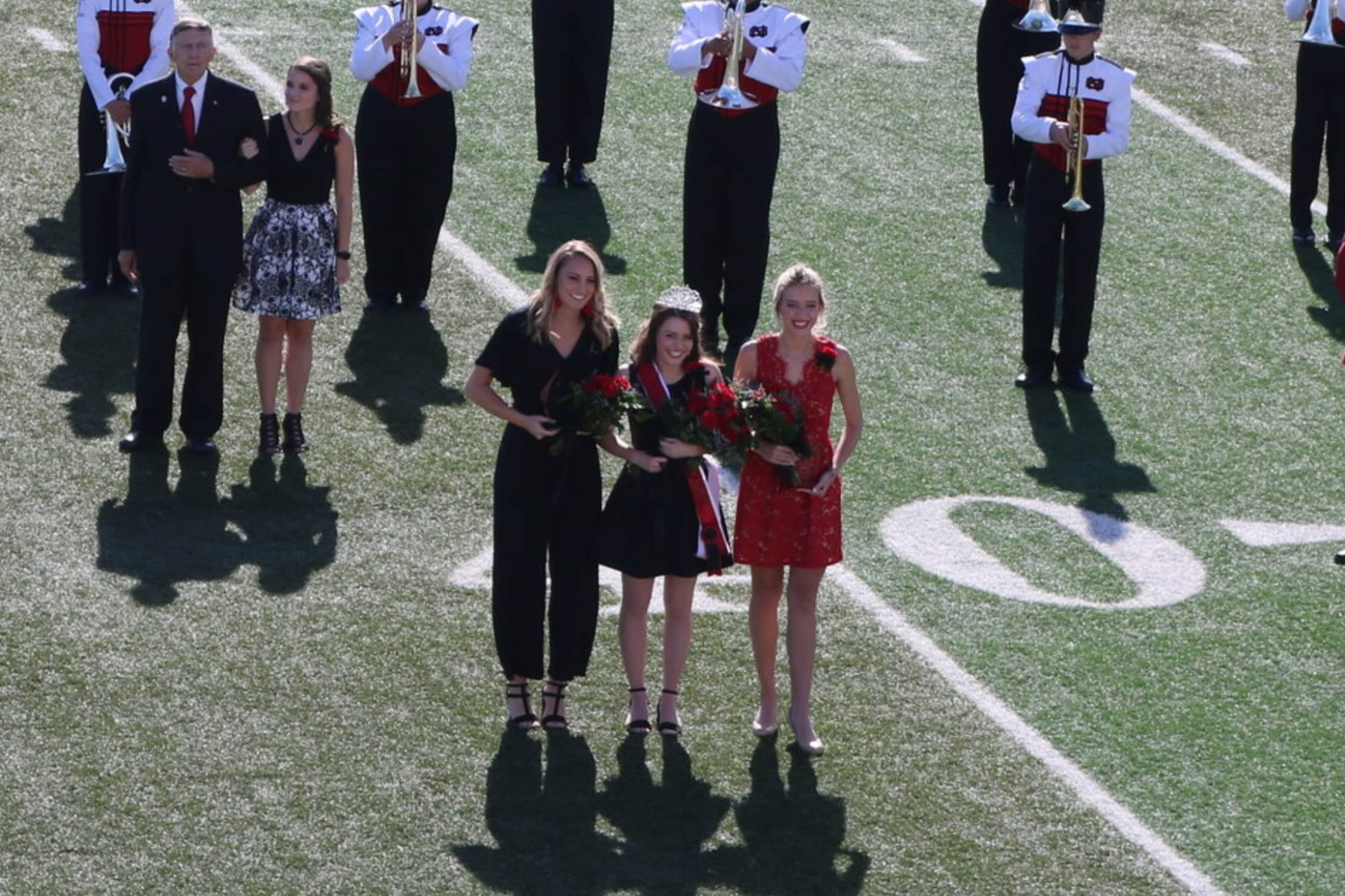 Junior, Allison Yeater, was announced NGUs Homecoming Queen 2018, and standing with her are 1st Runner Up junior, Courtney Williamson and 2nd Runner Up junior, Gabriella Porter.