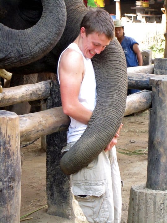  Another student on a missions trip to Thailand gets up close and personal with an elephant. 