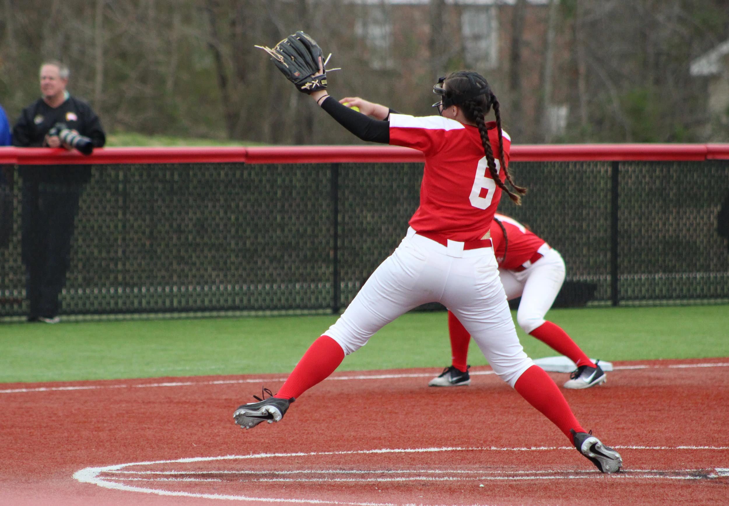 Sophomore, Callie Richards, 6, pitches the ball.