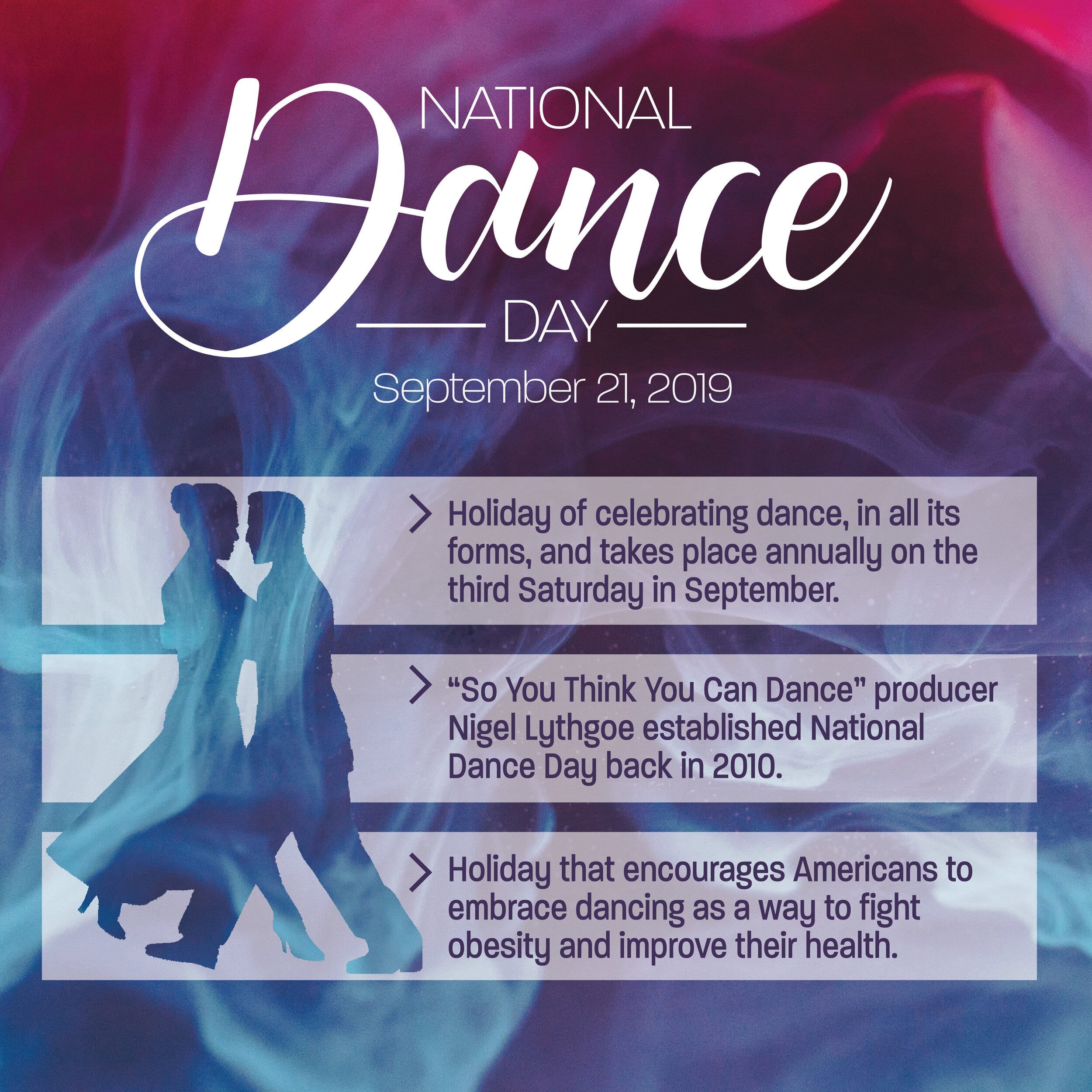 National Dance Day is approaching soon, so check out some history and facts about the holiday!