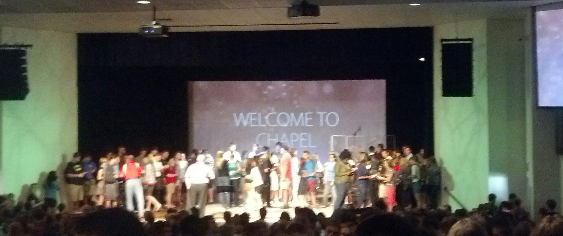 Students on the stage in Turner Chapel who responded to the invitation during Ignite 2014.