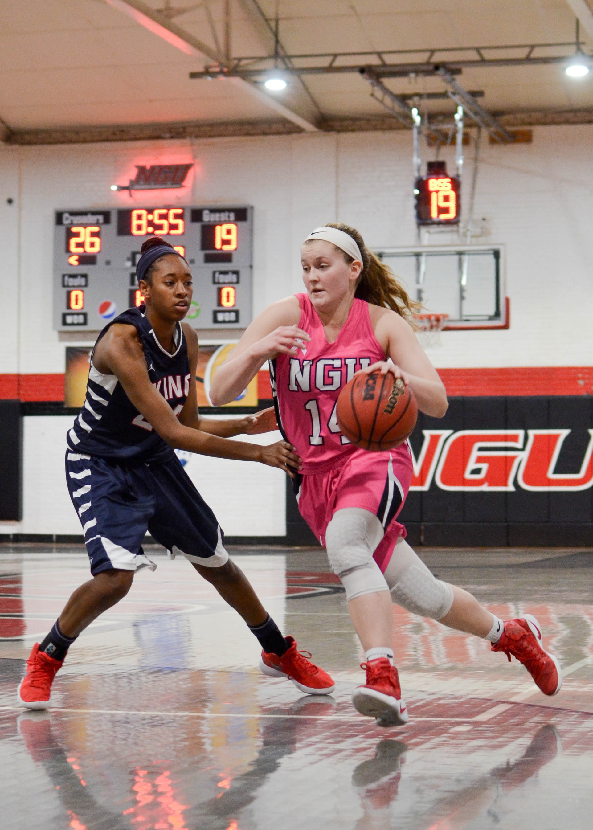 Karen Donehew drives towards the basket.