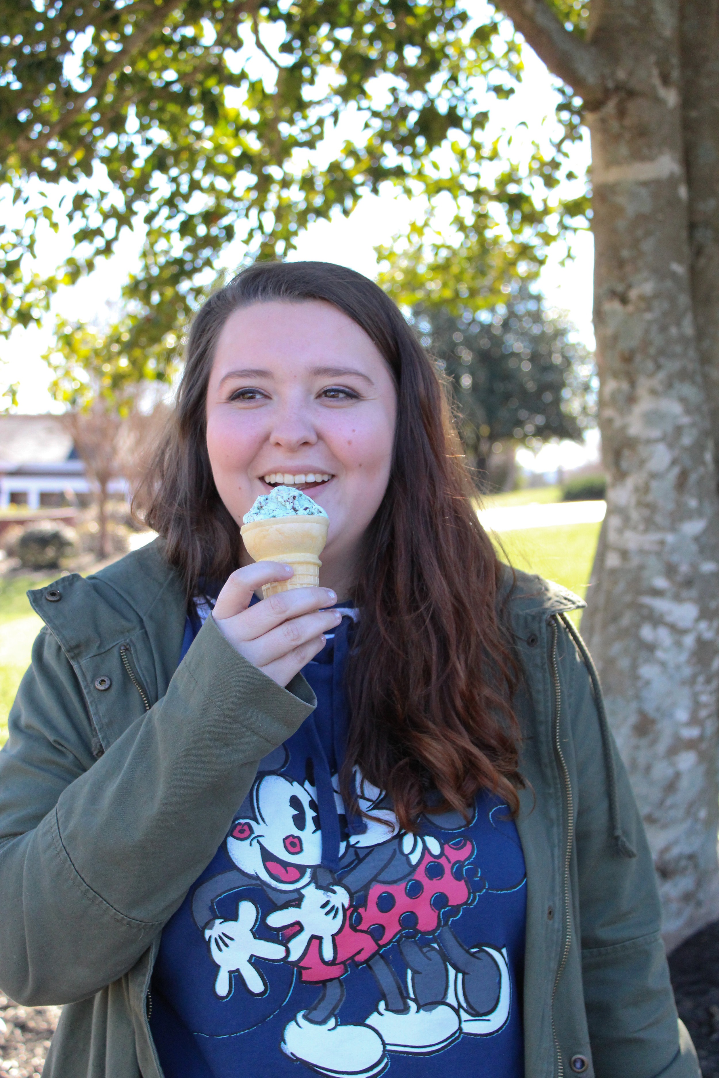 After leaving the Caf, junior Shelby Jones eats her mint chocolate chip ice cream.