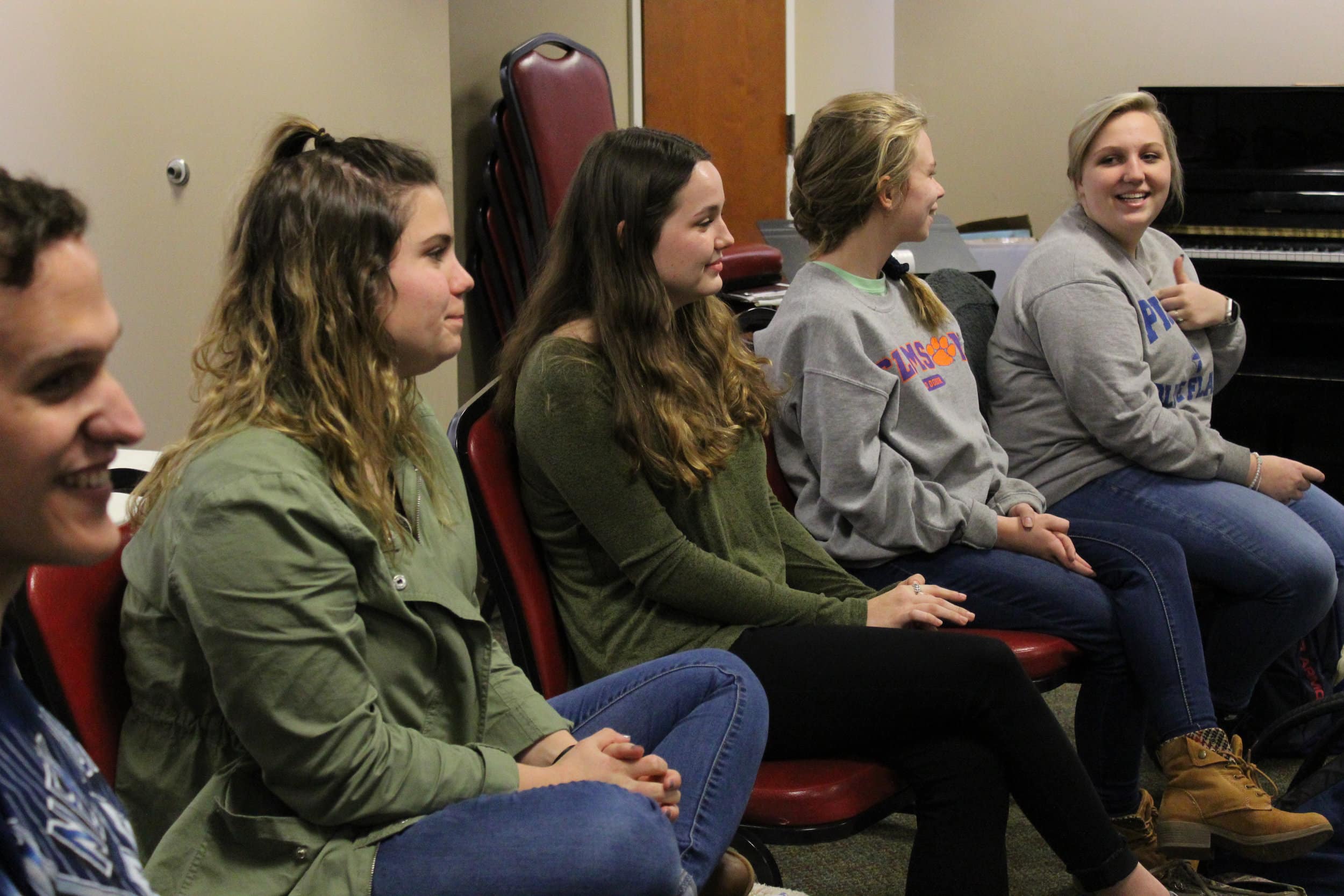 Students Elliot Corbin (junior), Alexandra Haver (freshman), Olivia Stromlund (freshman), Faith Bentley (freshman), and Megan Wyatt (freshman) take turns going around introducing themselves and sharing their relationship status.