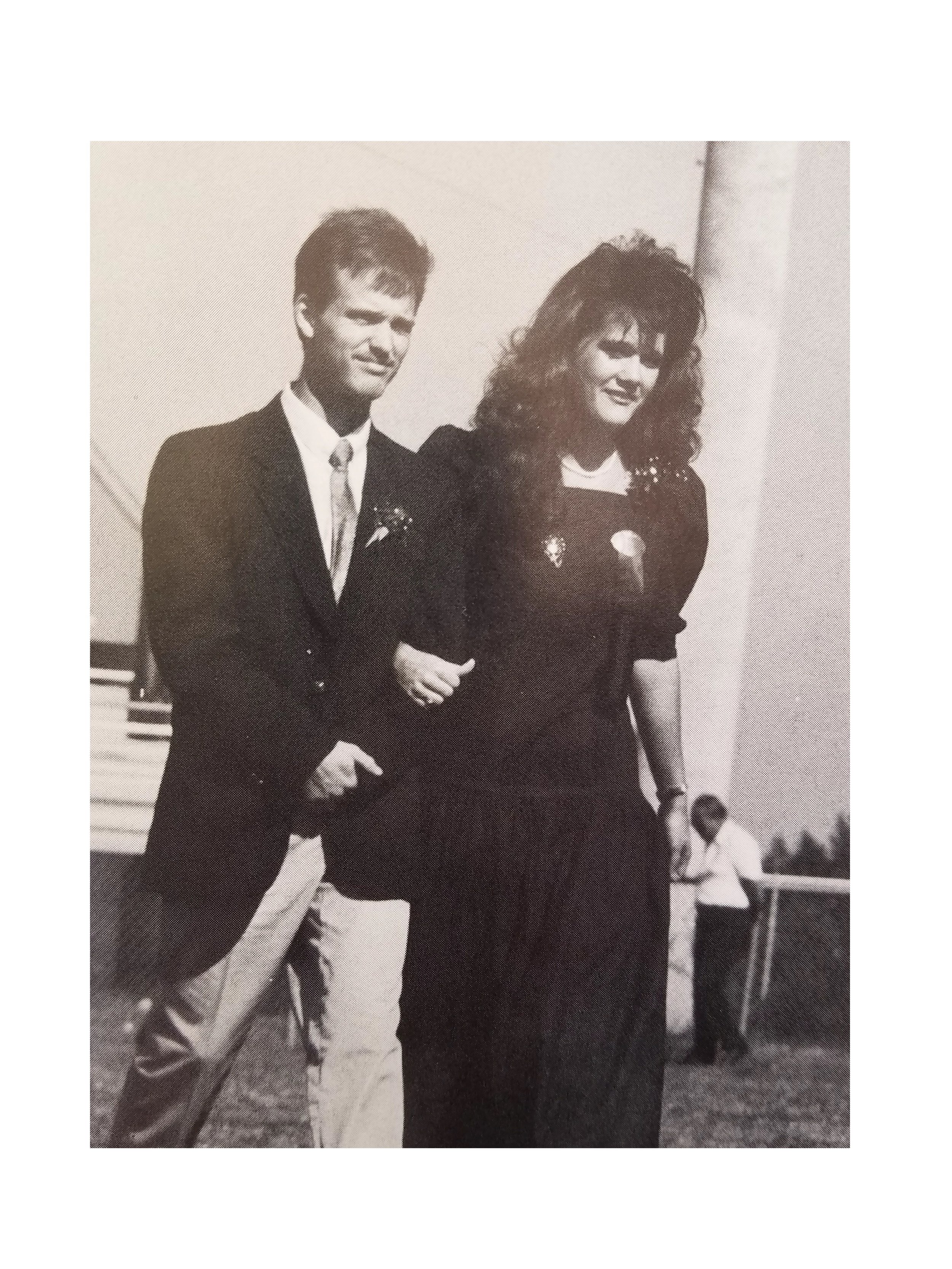 Mike Blackwood escorts Kimberly Yeomans onto the homecoming court 1988.Photo courtsey of Aurora '89