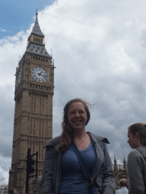 After researching all morning, Emily Gissendanner, a sophomore from NGU, and two students from Louisiana College traveled to London to see Big Ben, London's clock tower.&nbsp;