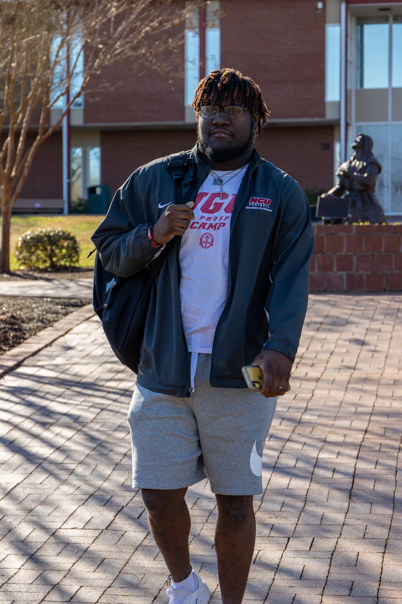 Livingston walks campus after a long day of classes.