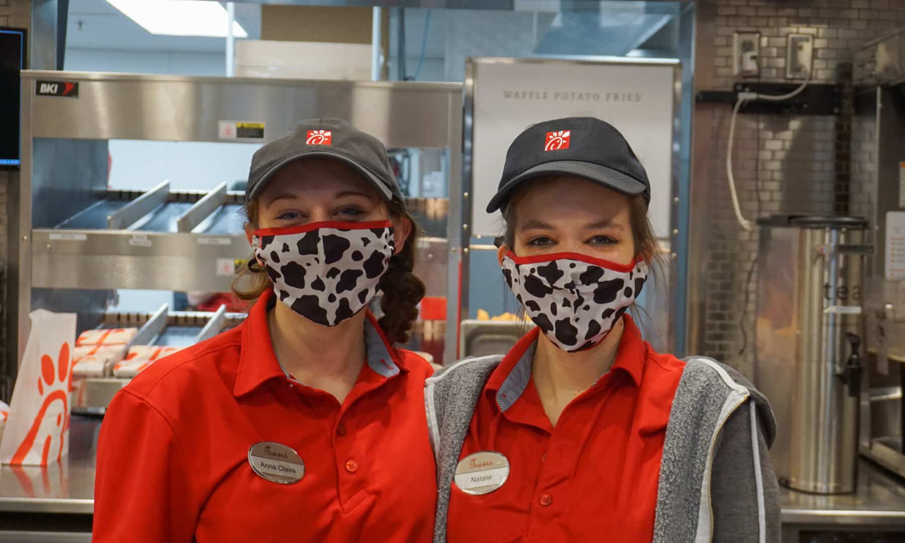 If you are a frequent evening customer, you will recognize these two. Anna Claire Jenkins (left) is a sophomore at North Greenville. She loves working at Chick-fil-A because of the people. Next to her is Natalie Welch who is a junior. Just like Anna