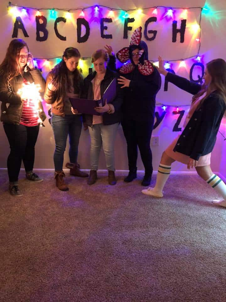 From left to right: Sophomore Rheannan Wyandt, Senior Elise Rimmer, Sophomore Mary Mahan, Junior Amy Hubbard, and Junior Danielle Ramey dress up as characters from one of 2017's most popular TV shows.&nbsp;