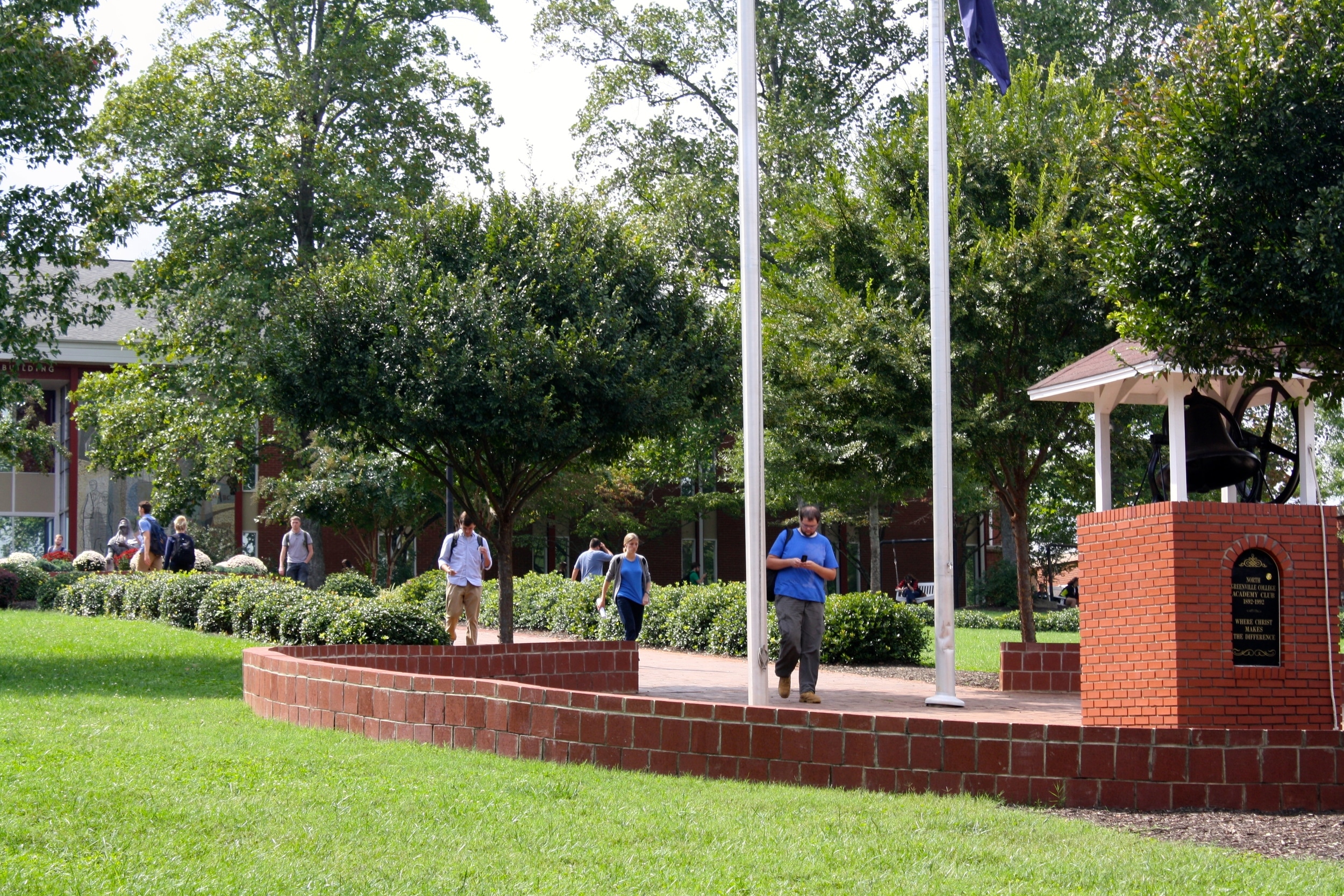 Students walk to and from their classes.