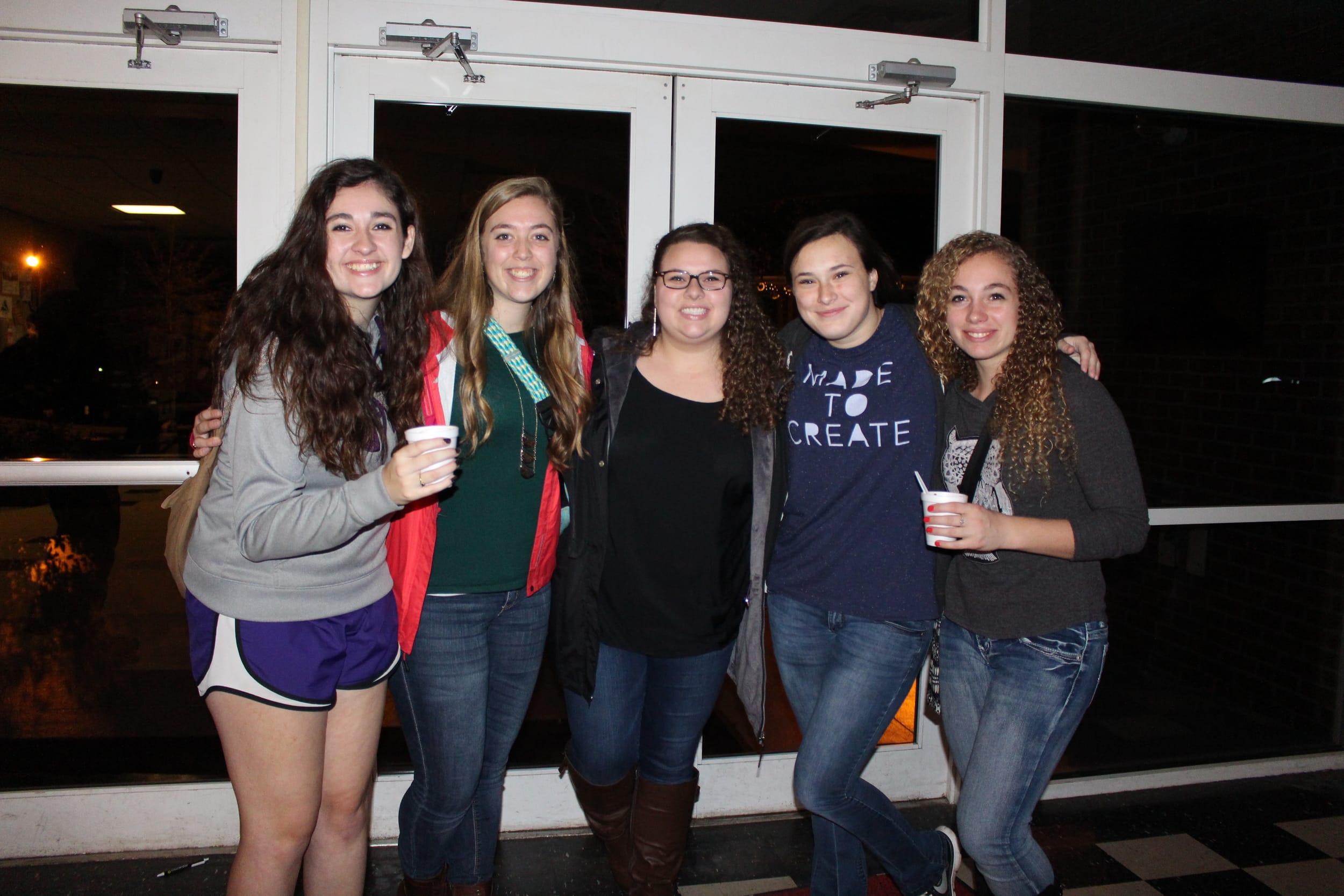 Elizabeth Kirkland,&nbsp;Kady Floyd, Hayden Harris, Emily Brown and Sarah Flook enjoying the free coffee and music at the STUDio Coffehouse