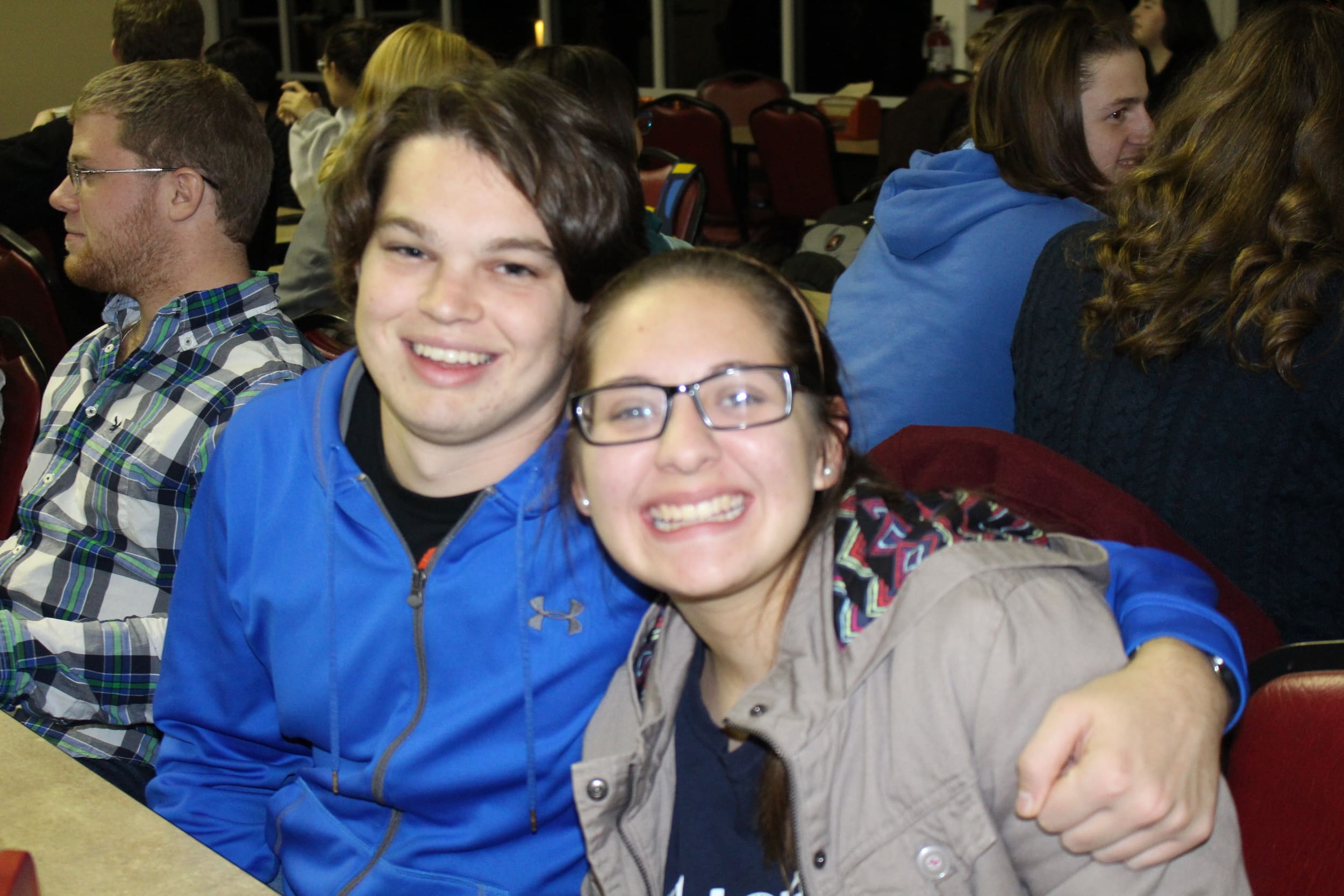 Tanner Wilson and Victoria Vazquez share a hug on Thursday night.