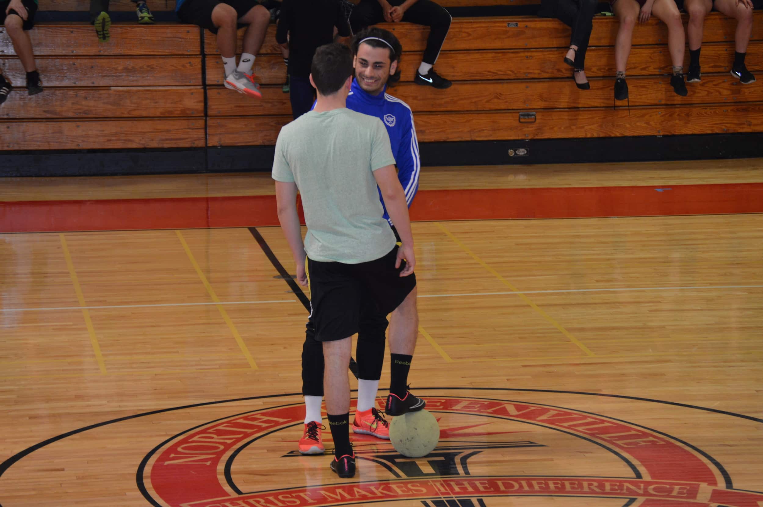 Andres Cakar and Nate Hubbard exchange words before the first kickoff.