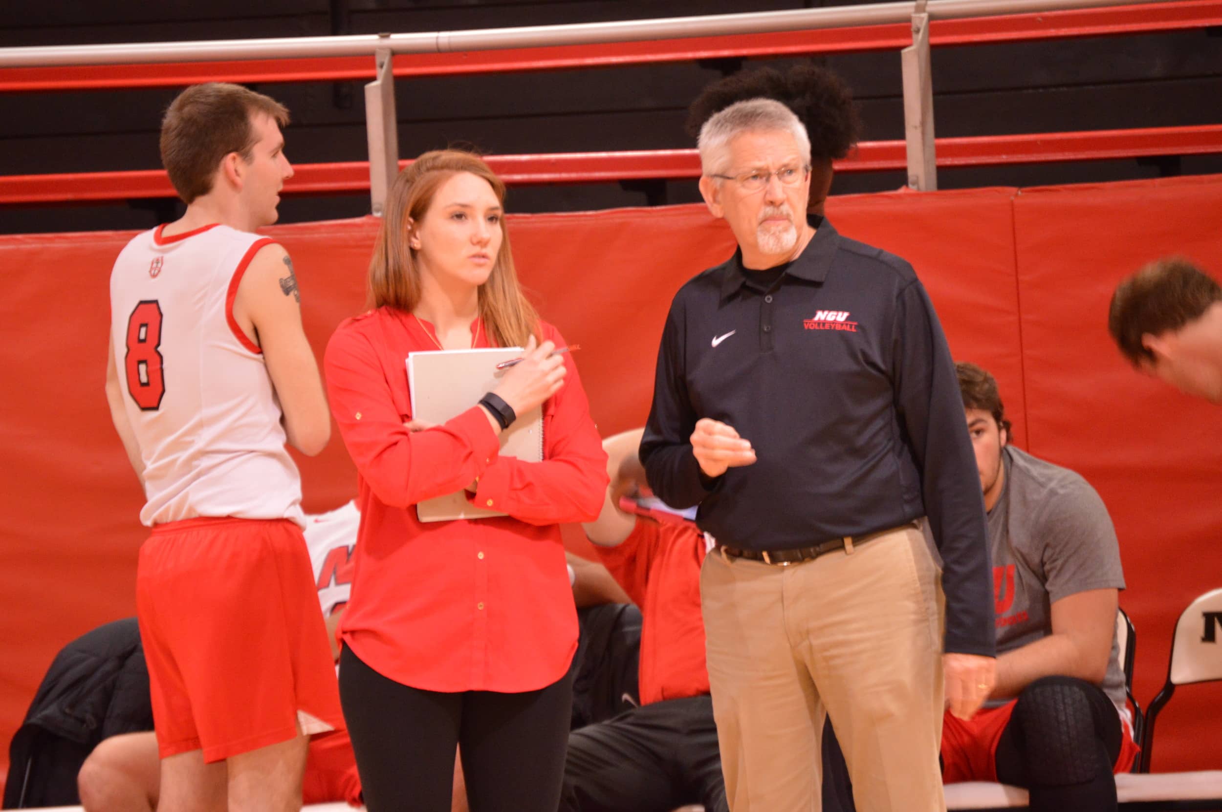Head coach Fred Battenfield and assistant coach Amber Schinzing discuss how the game is unfolding.