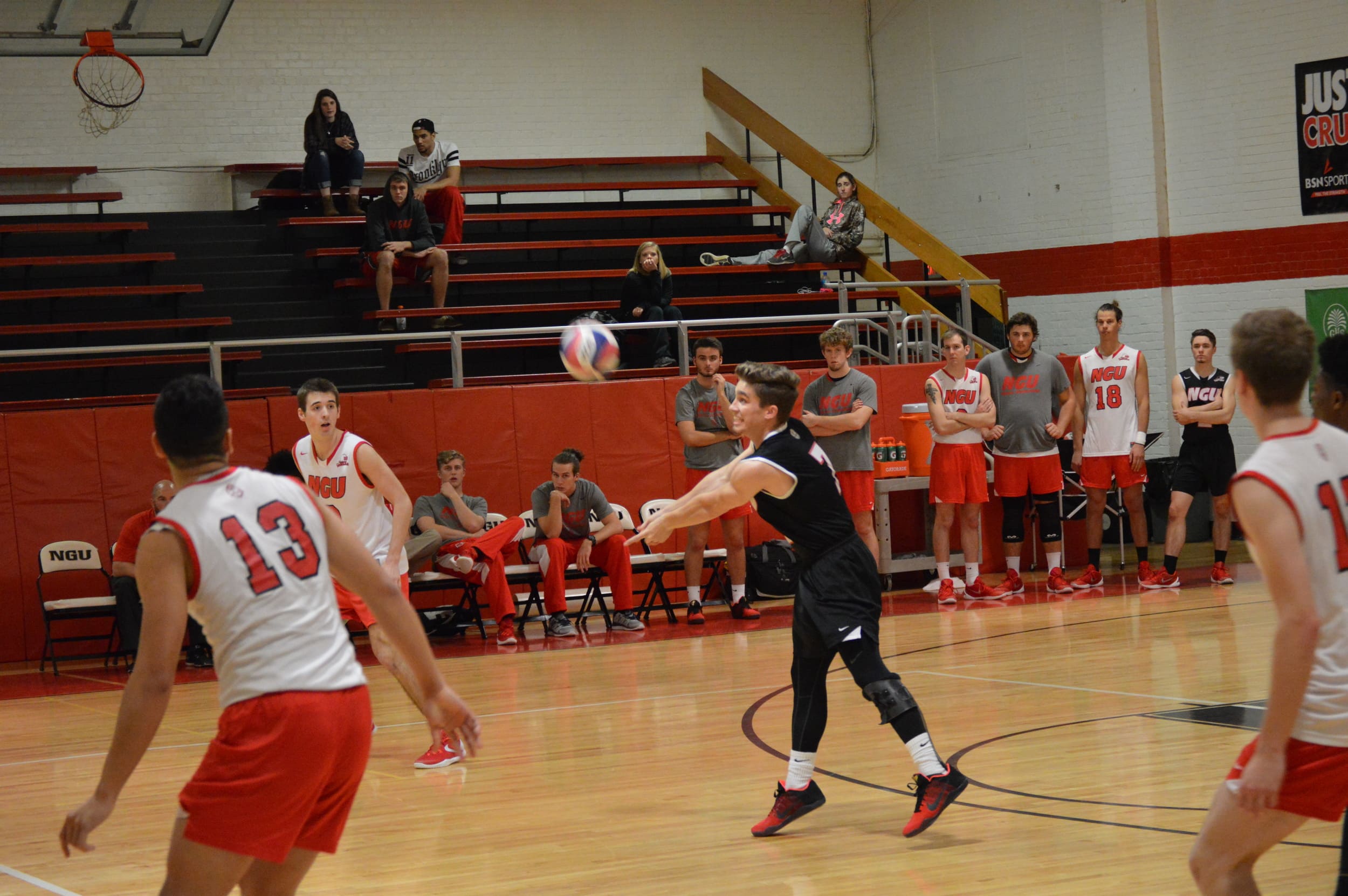 Silas Jenkins keeps the ball up to continue the set.
