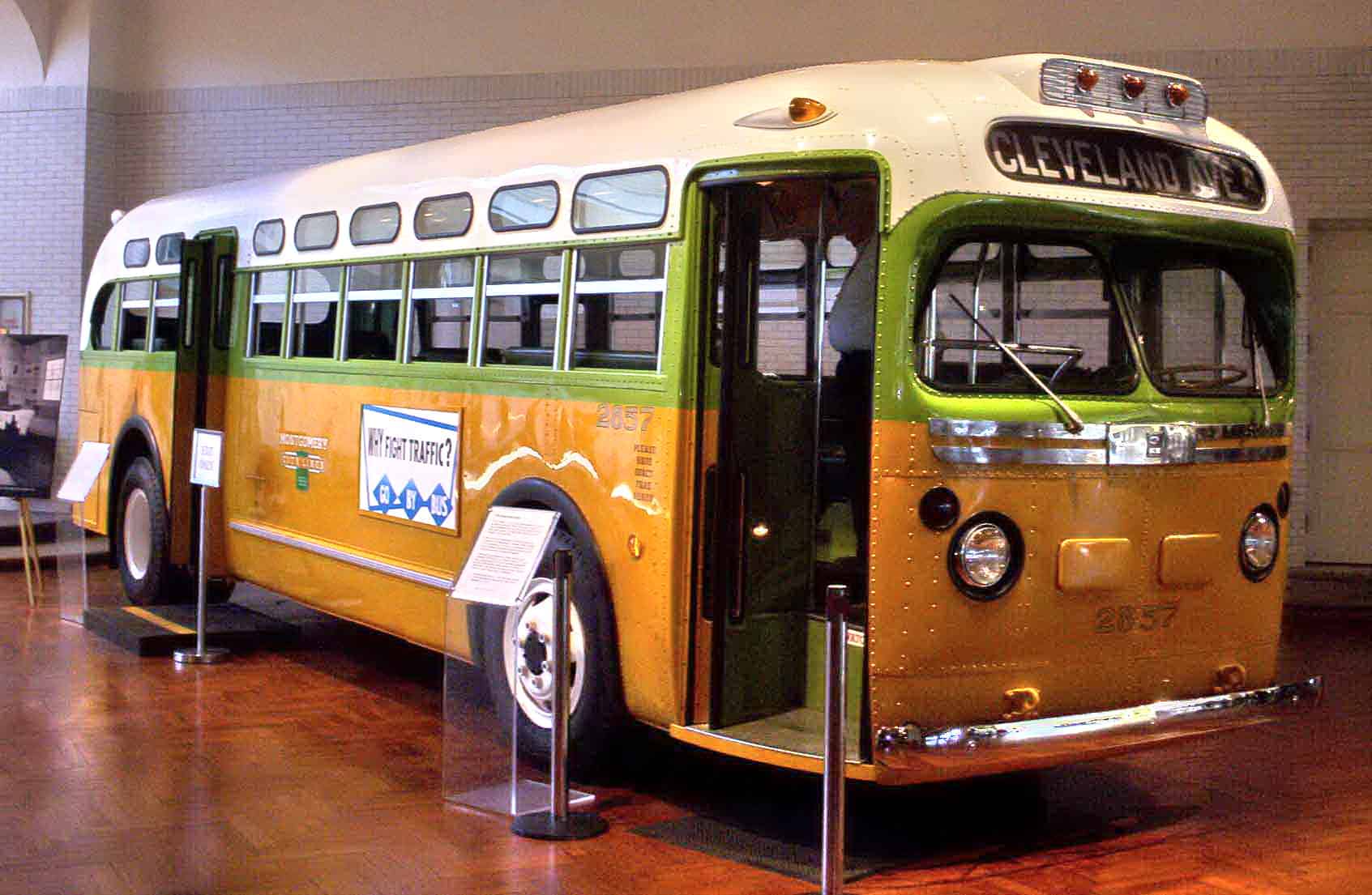A Montgomery bus sits in a museum. Photo courtesy of Wikimedia Commons.