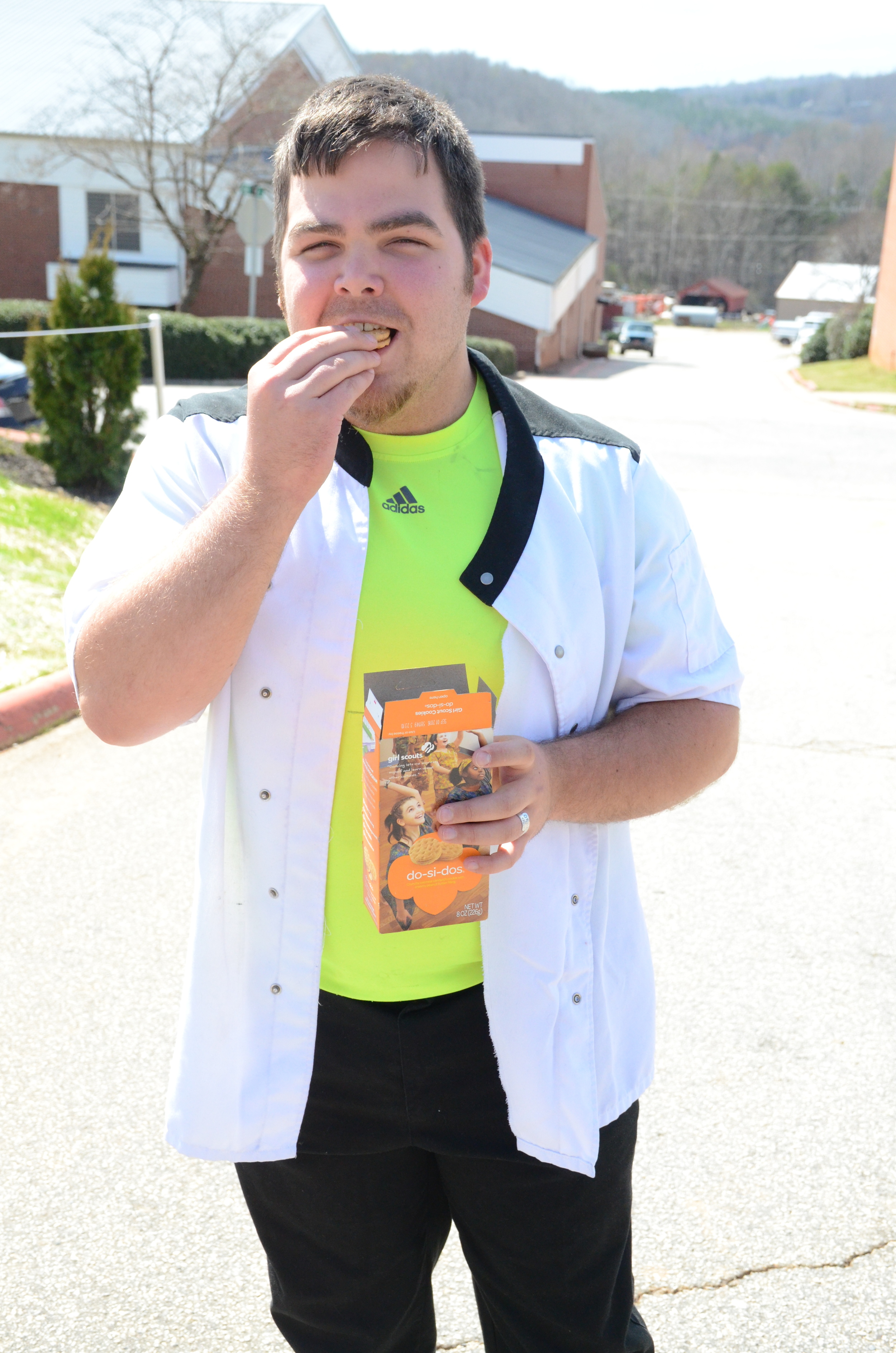 Dylan Porter enjoys cookies on his way to the Todd Dining Hall.&nbsp;