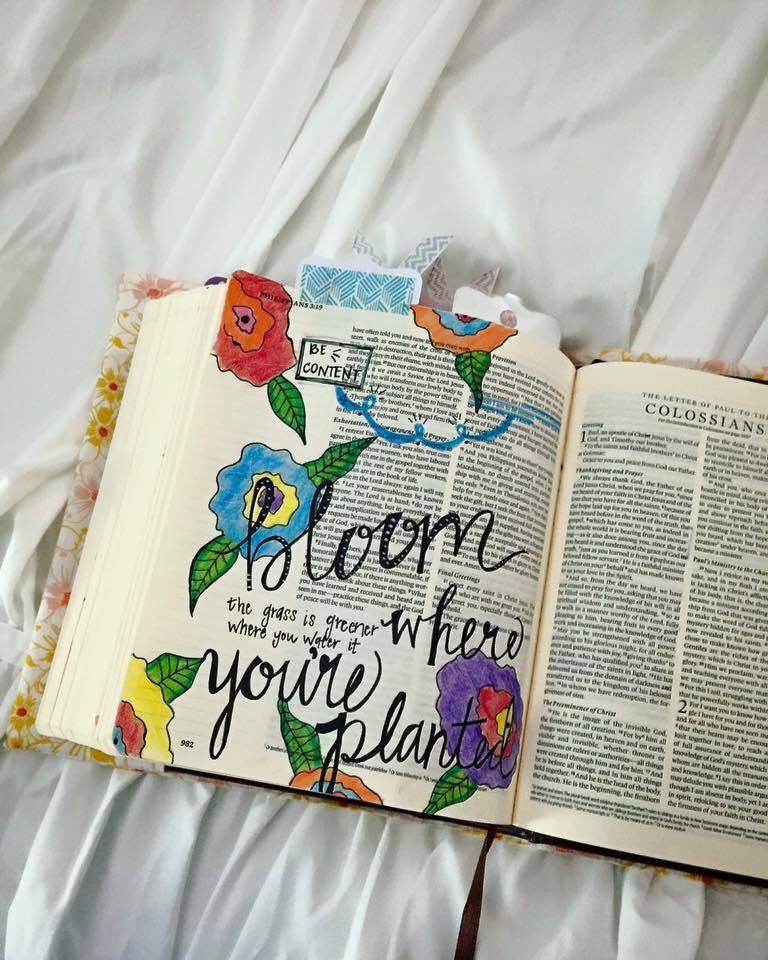 Photo by Olivia Owens retrieved from www.facebook.comOlivia fills her Bible with colorful creations to remind us of God's beauty.&nbsp;