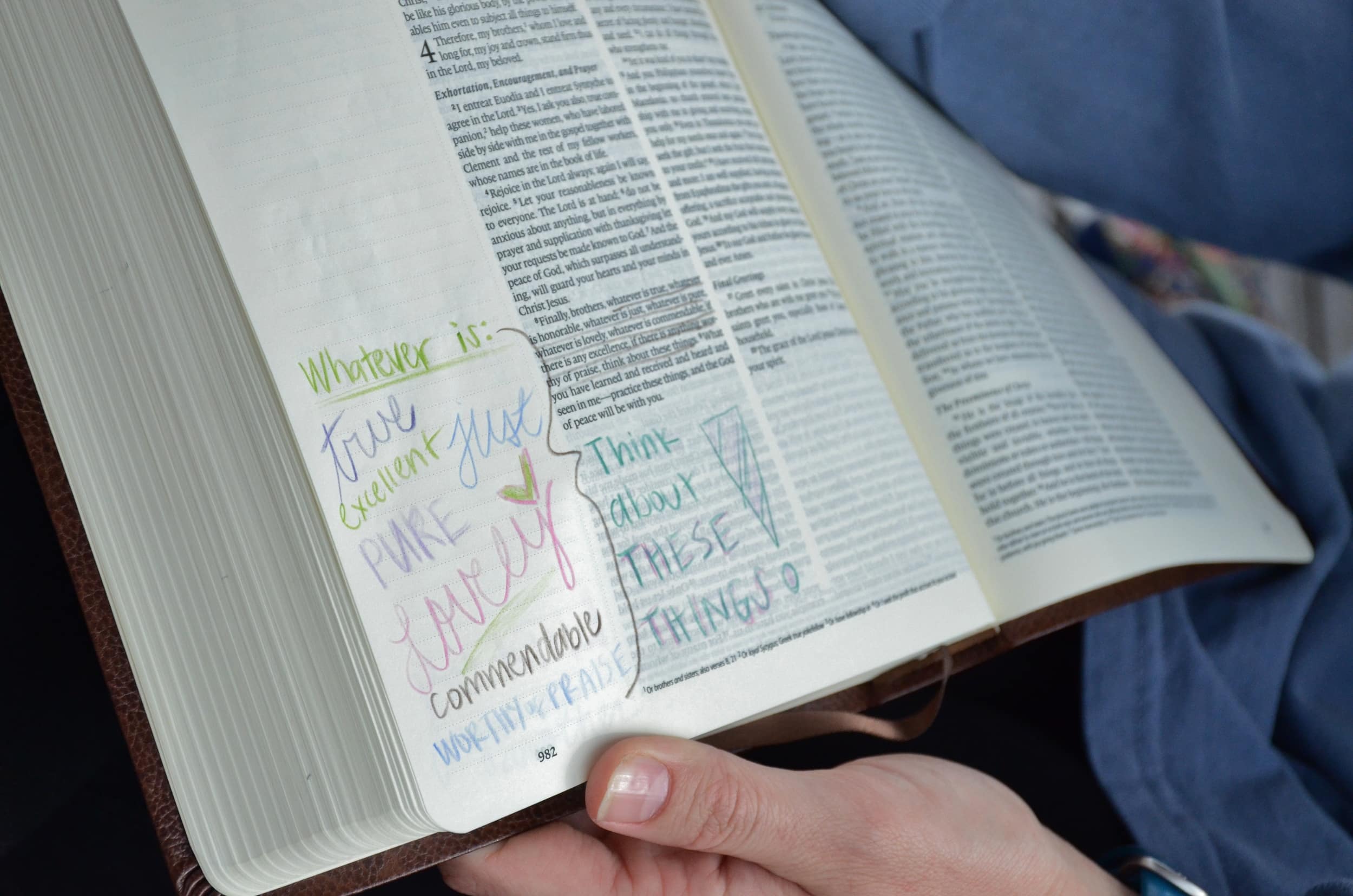 Becklin adds a little pop to her Bible to remind herself of Bible verses.