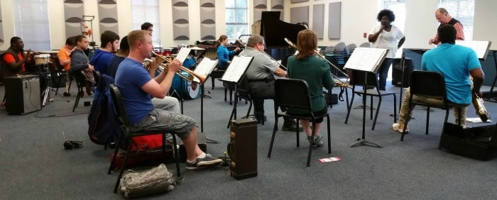 The Jazz Band practicing for their upcoming concert on April 26th. &nbsp;Photo courtesy of Shelby Snigar.