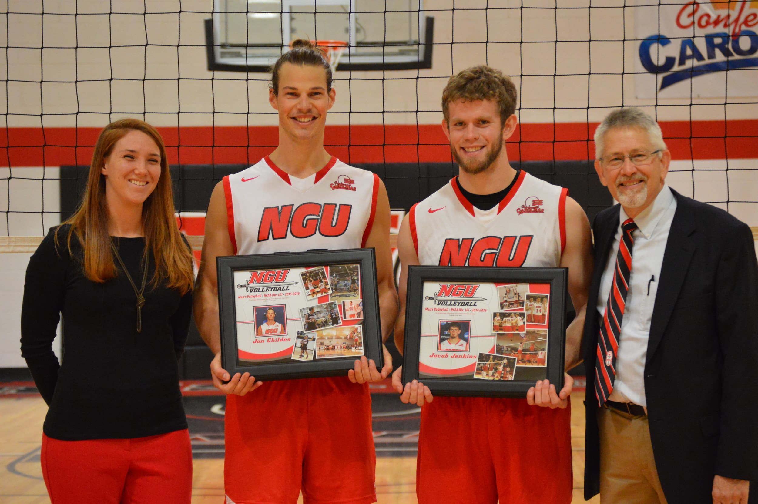 Jon Childes and Jake Jenkins honored at the senior ceremony, along with coaches,&nbsp;Fred Battenfield and Amber Schinzing.