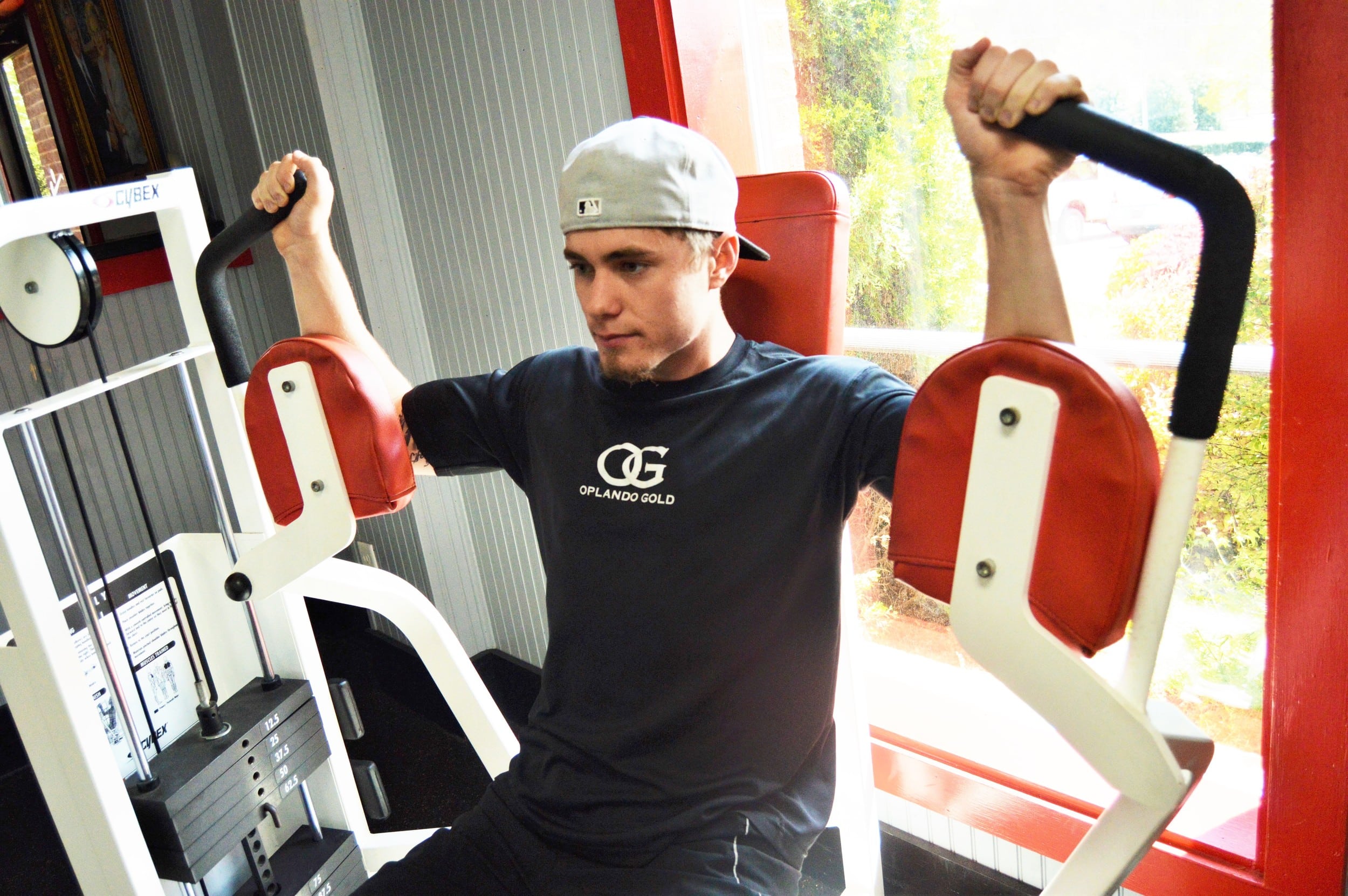 The fly machine works your pectorals. Try completing three sets of 10 reps. Keep it strong! &nbsp;