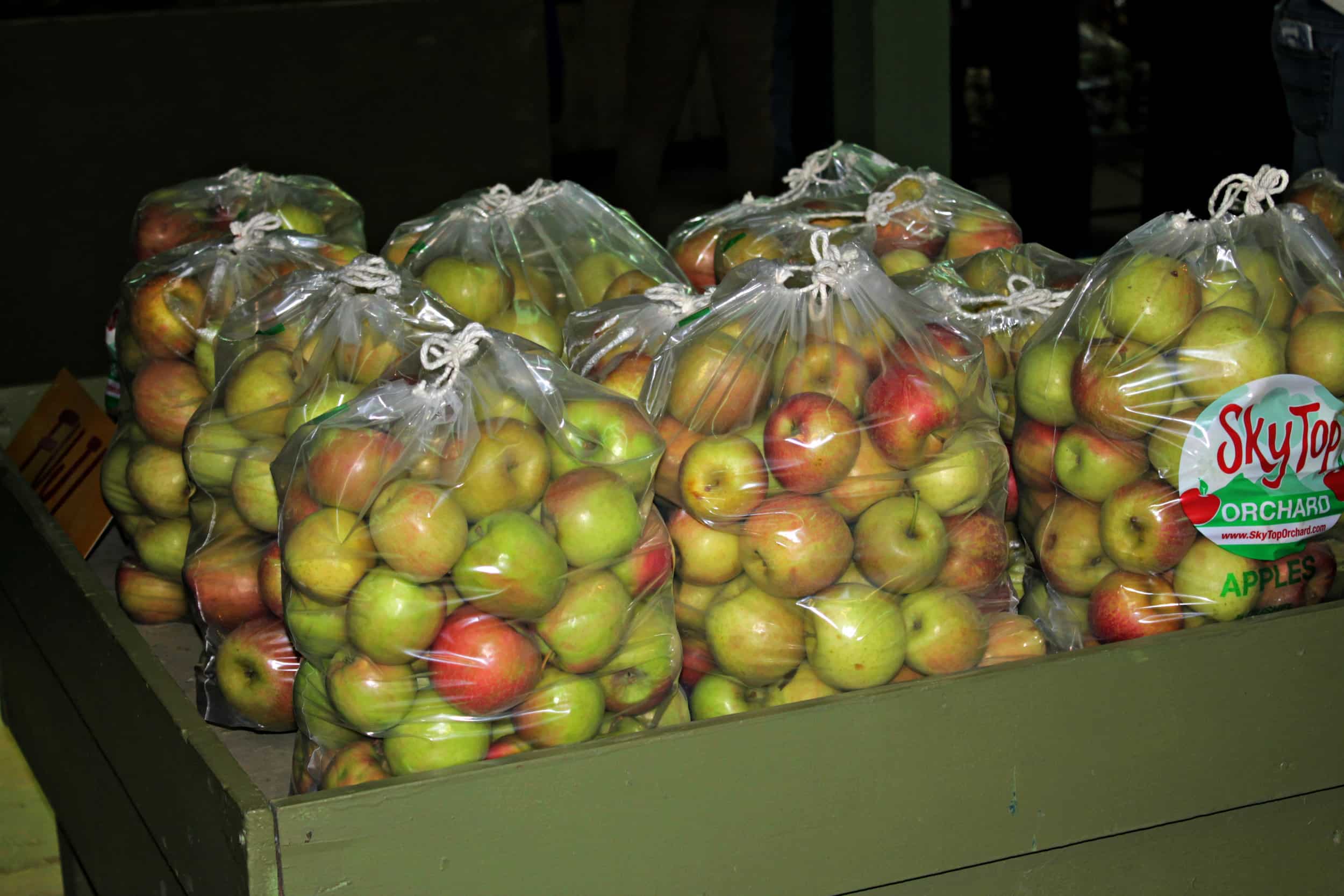 Above is an image of pre-made apple bags that can be bought if there is no time to pick personally. These bags are priced at $20.