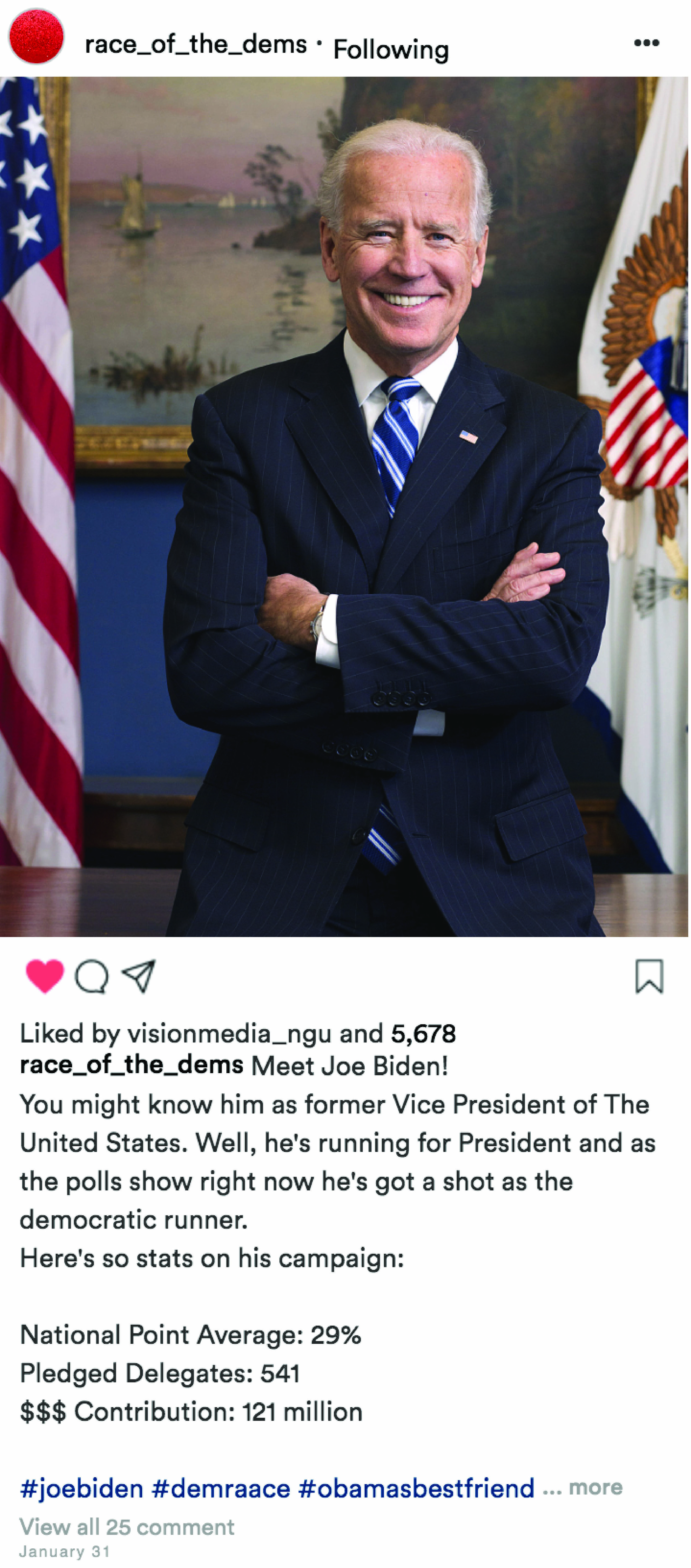 Mock Instagram post about Joe Biden.Photo courtesy of The White House