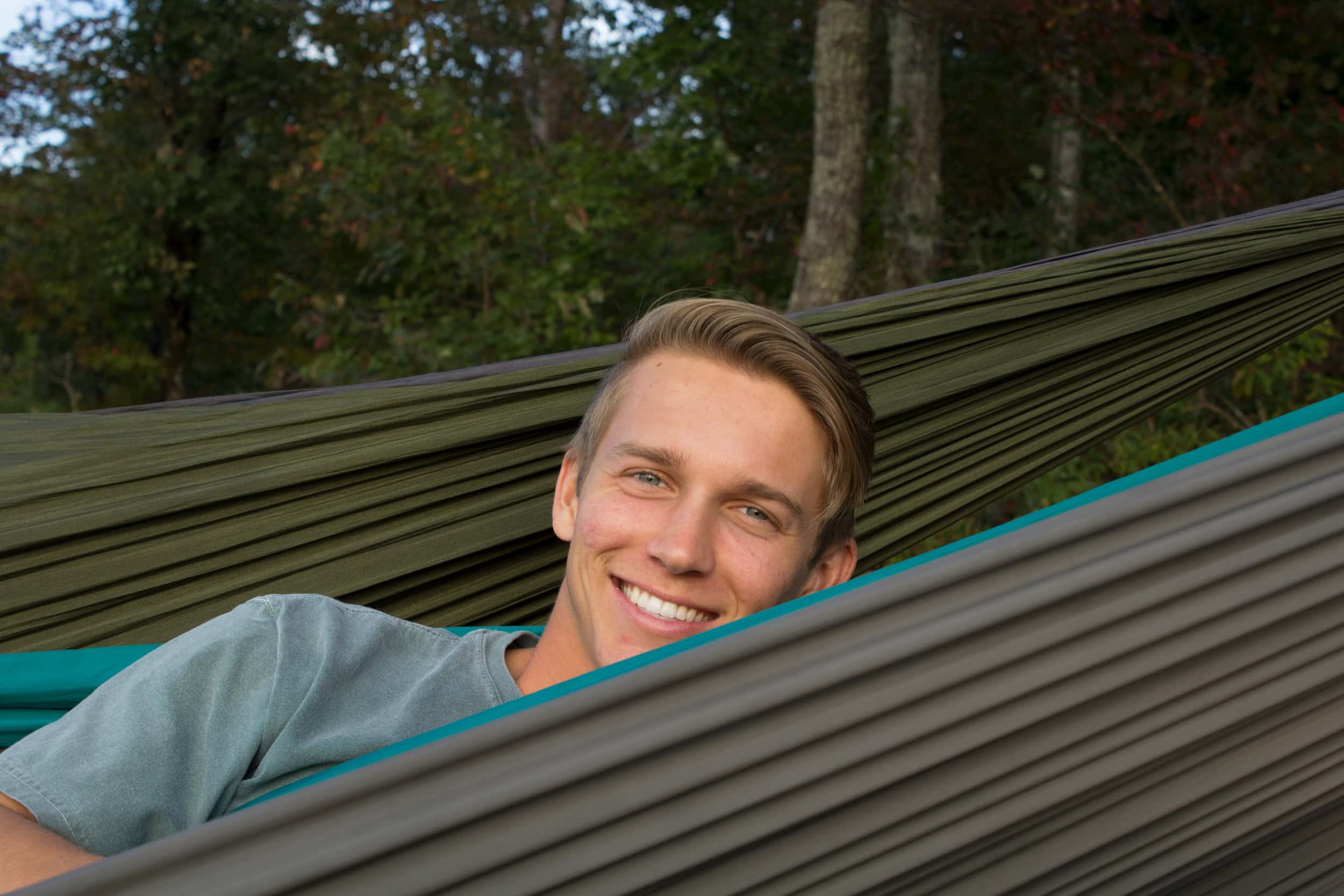 John Cole Floyd takes a break from studying in his ENO hammock.