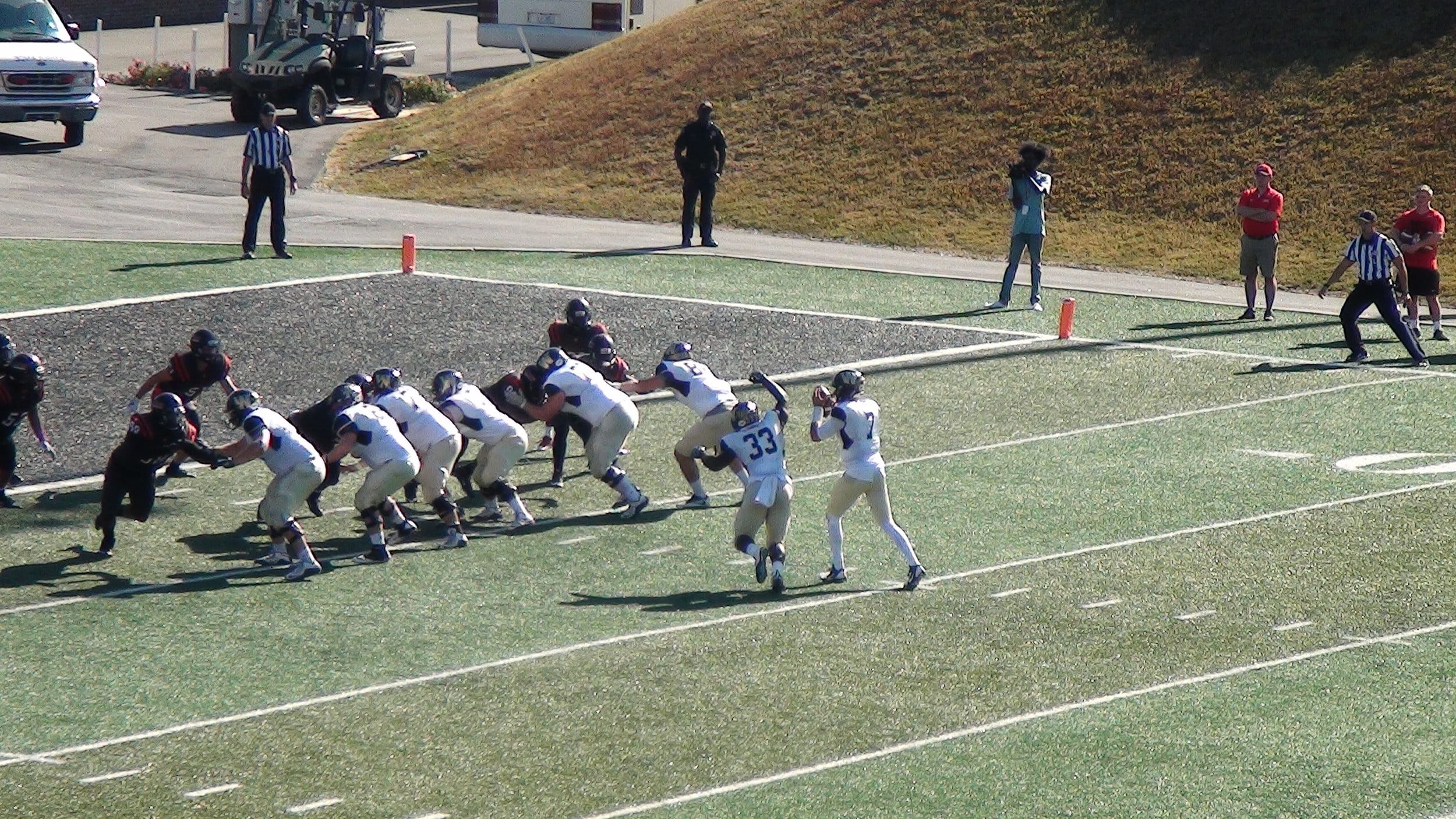  Wingate players attempt to score in the red zone. 