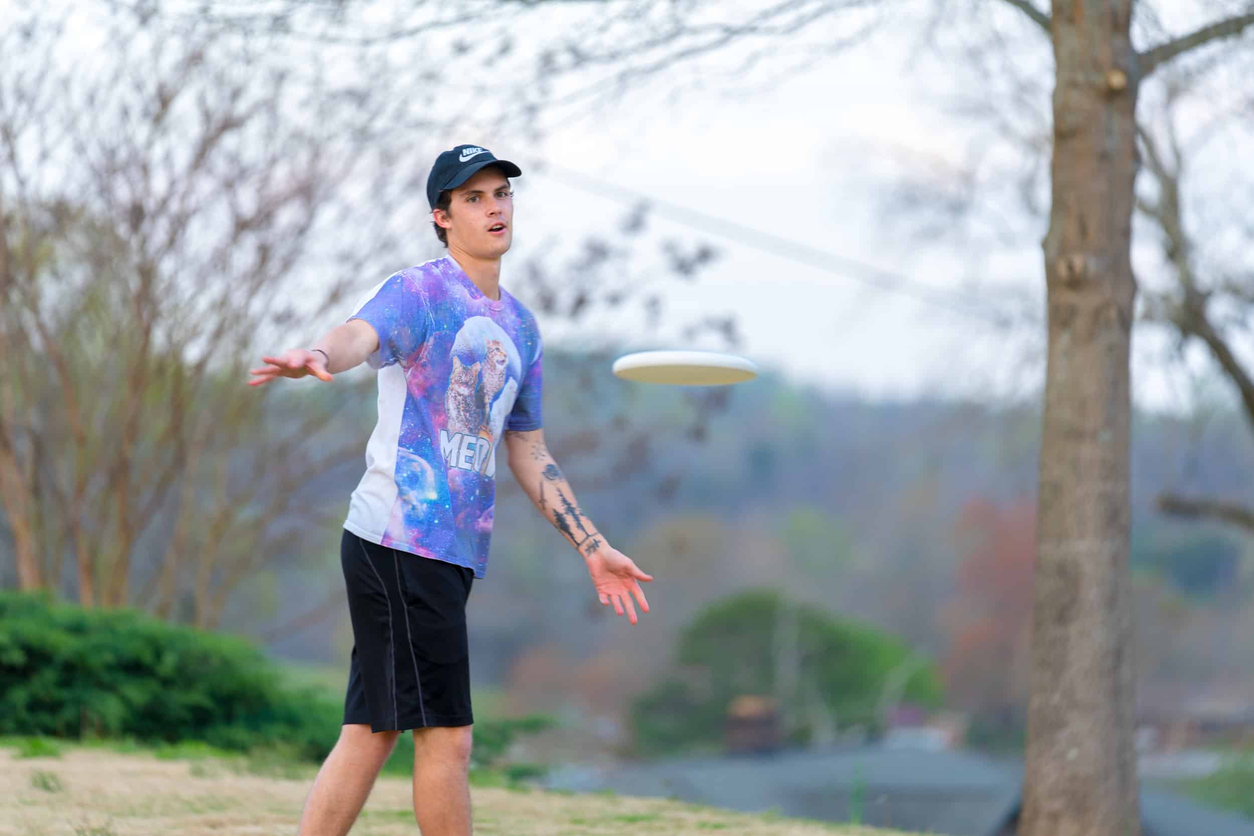Caleb Kohns returns fire in a game of Frisbee.