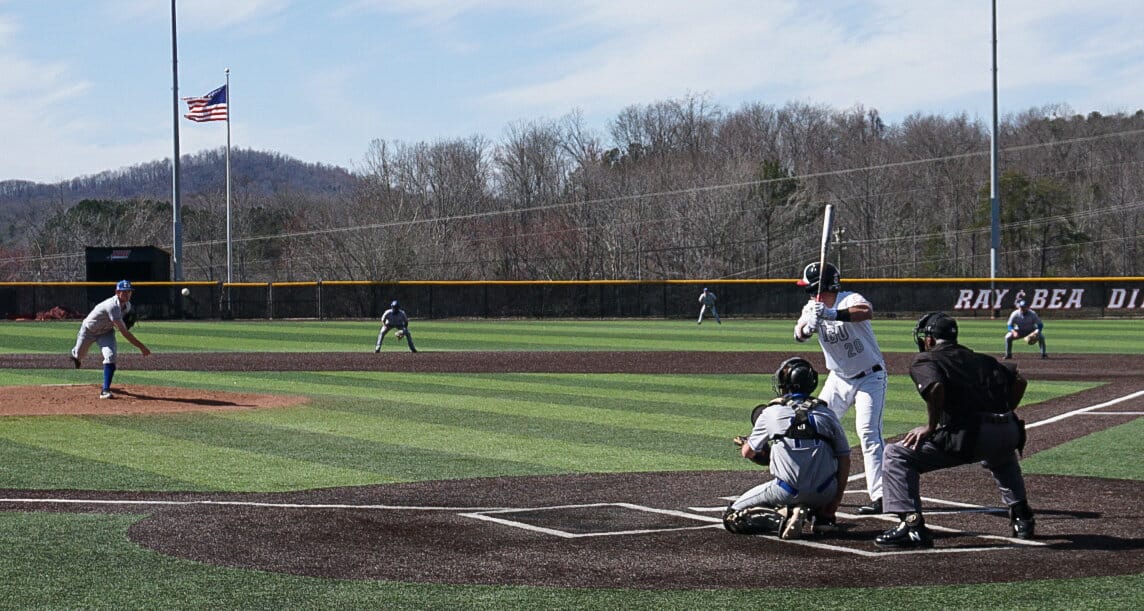 Senior Brady West focuses on his hit. &nbsp;