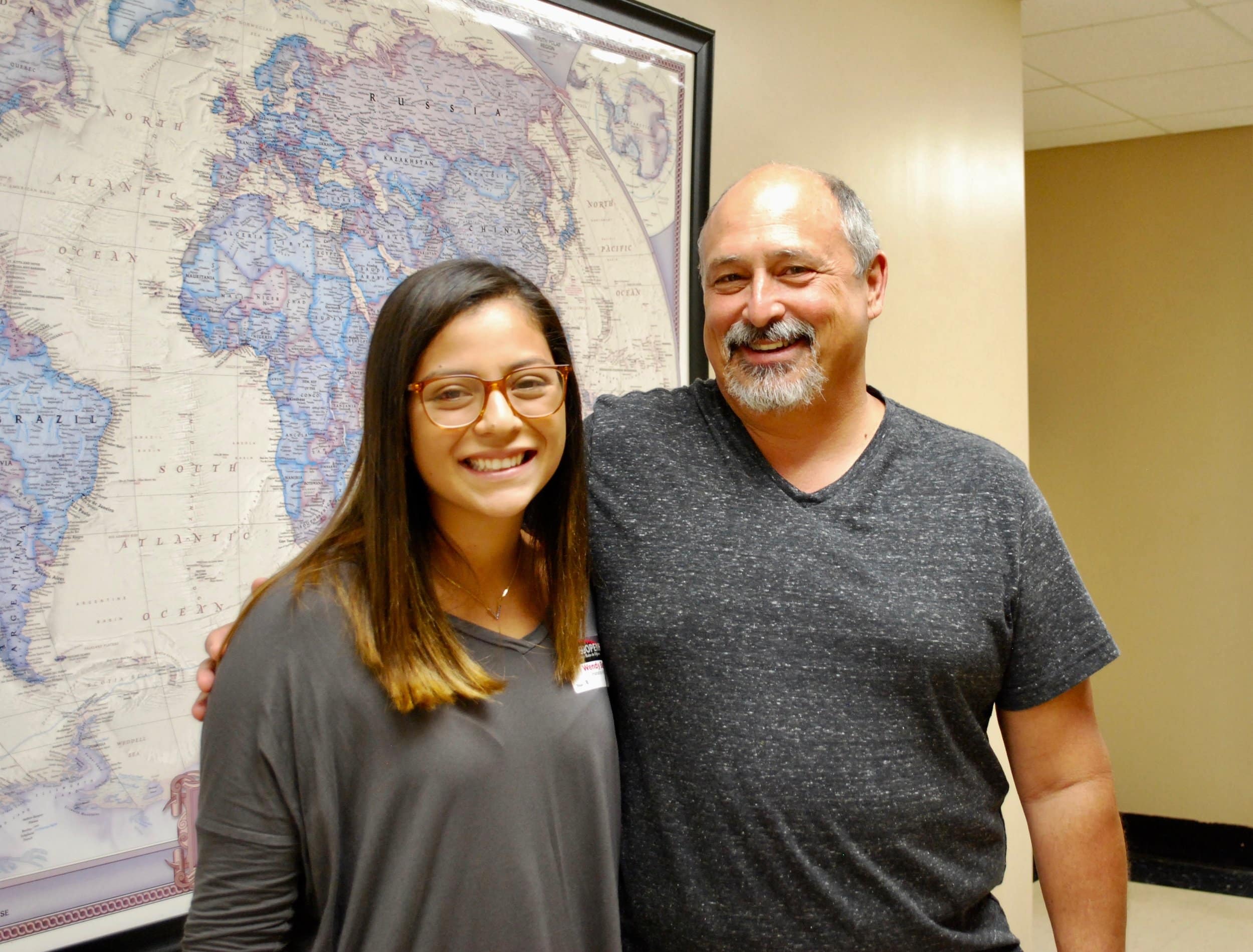Wendy, an upcoming freshman,&nbsp;and her dad, find their way around the student center.